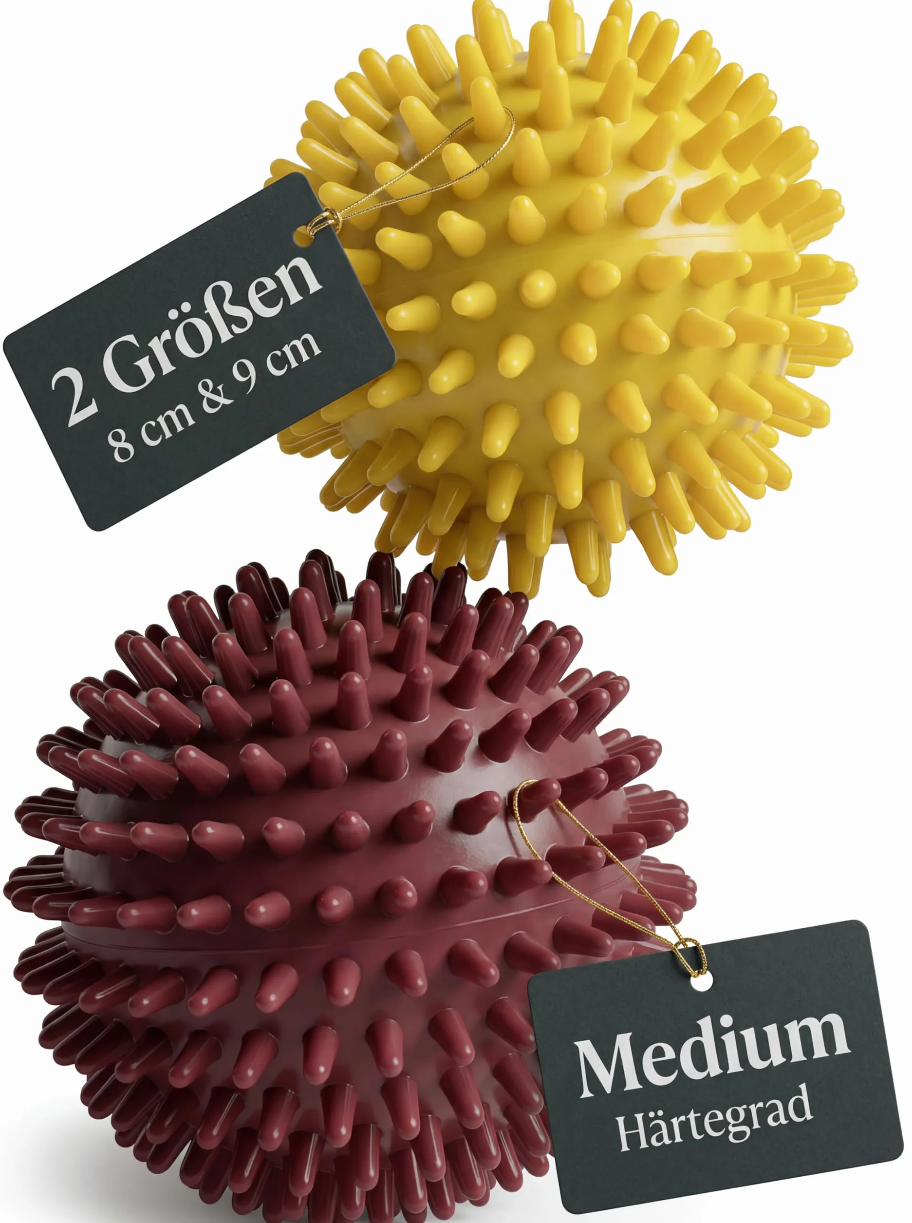 HELDSON Piłka do masażu klasy premium zestaw 2 szt. 8 cm i 9 cm miękka z wypustkami do stóp i powięzi