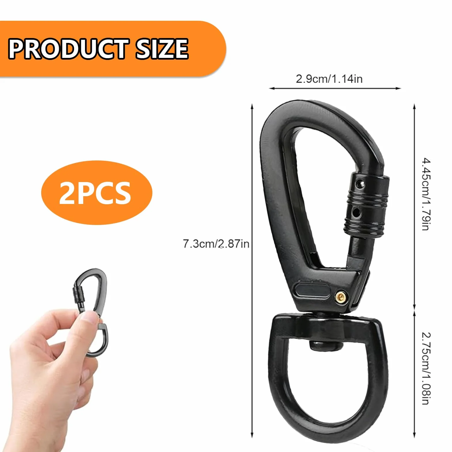 Karabińczyk z przegubem obrotowym, klips Twist Locking, 2 sztuki karabińczyków do wspinaczki, do dużych obciążeń, karabińczyki śrubowe do hamaków, na kemping, pęk kluczy, bezpieczne psy