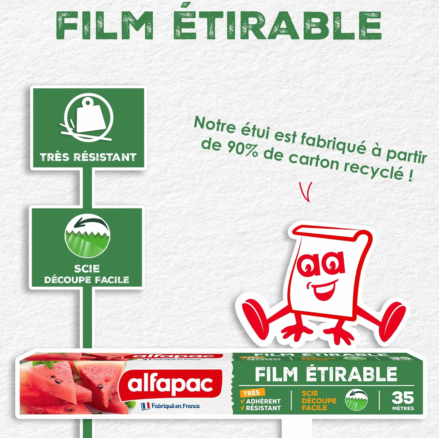 alfapac - Folia stretch 35M zachowuje świeżość żywności - Wyprodukowano we Francji