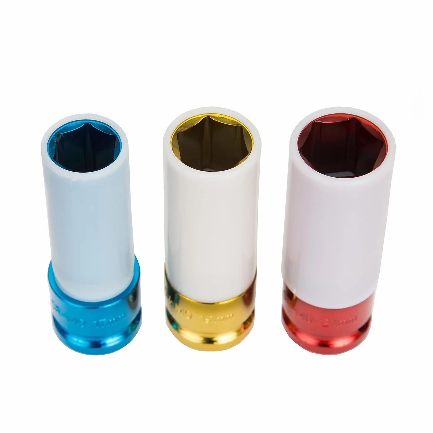 OEMTOOLS 25583 1/2 Drive zestaw cienkościennych nakrętek ochronnych, 3 szt. | nakrętki mocujące bez kółek do drapania | nasadki oznaczone kolorami |17 mm / 11/40.6 cm (niebieski), 19 mm / 3/10.2 cm