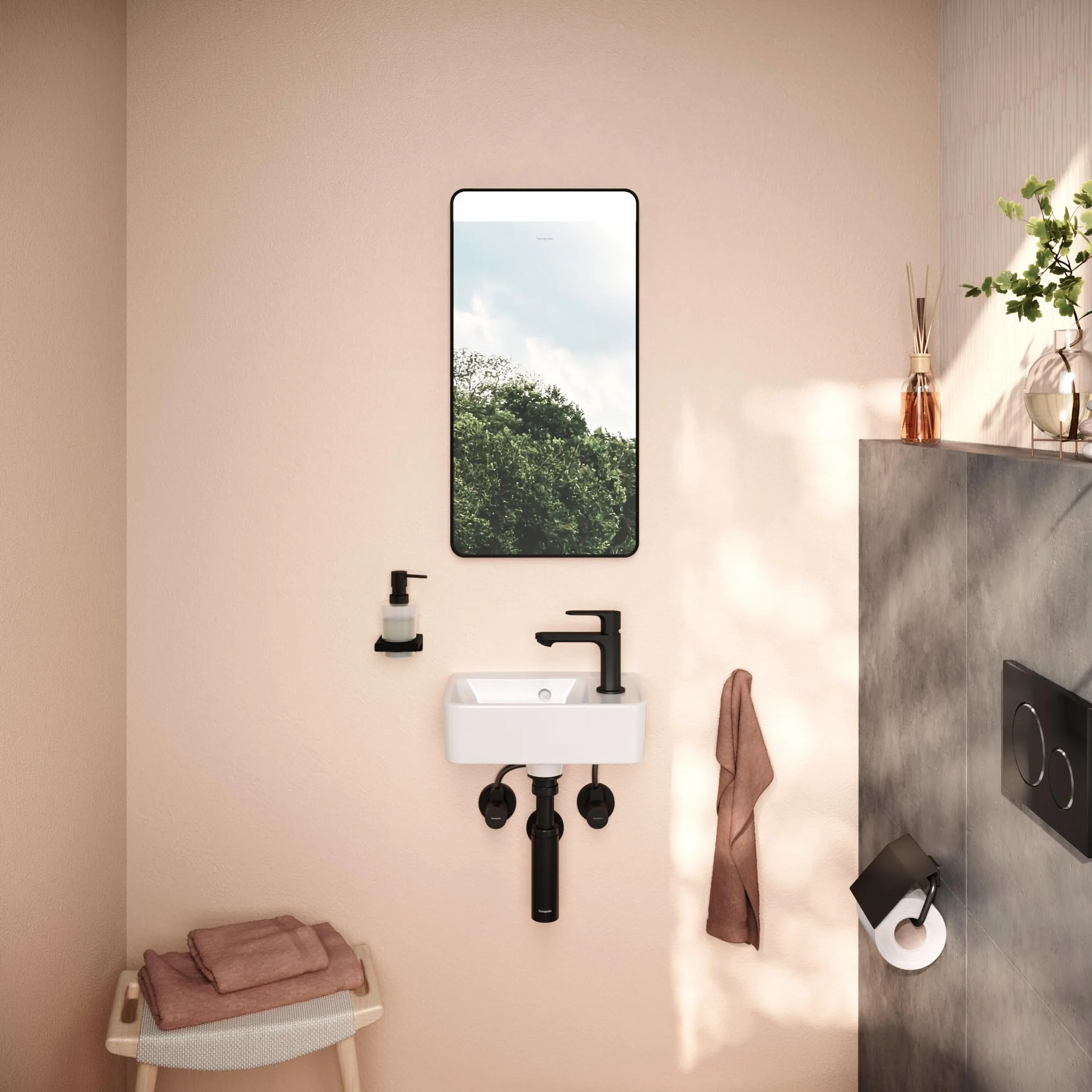hansgrohe Xanuia Q - umywalka ręczna, mała umywalka 360 x 250 x 105 mm z otworem na kran i przelewem, umywalka WC dla gości, wisząca na ścianie, biała, 60129450