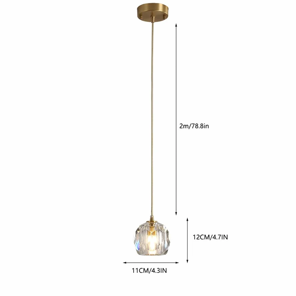 Nowoczesna lampa wisząca z kryształową główką, miedziana, mała lampa wisząca do baru, restauracji pojedyncza i długa lampa do sypialni, żyrandol nocny, regulowana wysokość