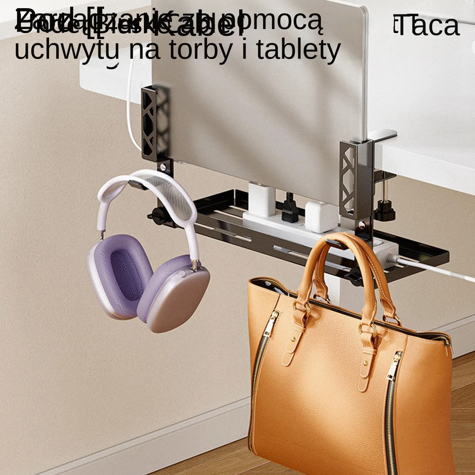 Tacka Do Zarządzania Kablami Pod Biurkiem Metalowy Uchwyt Zaciskowy 39,7 cm | Organizer Na Przewody Pod Biurkiem do sypialni salonu jadalni przedpokoju domu mieszkania akademika biur