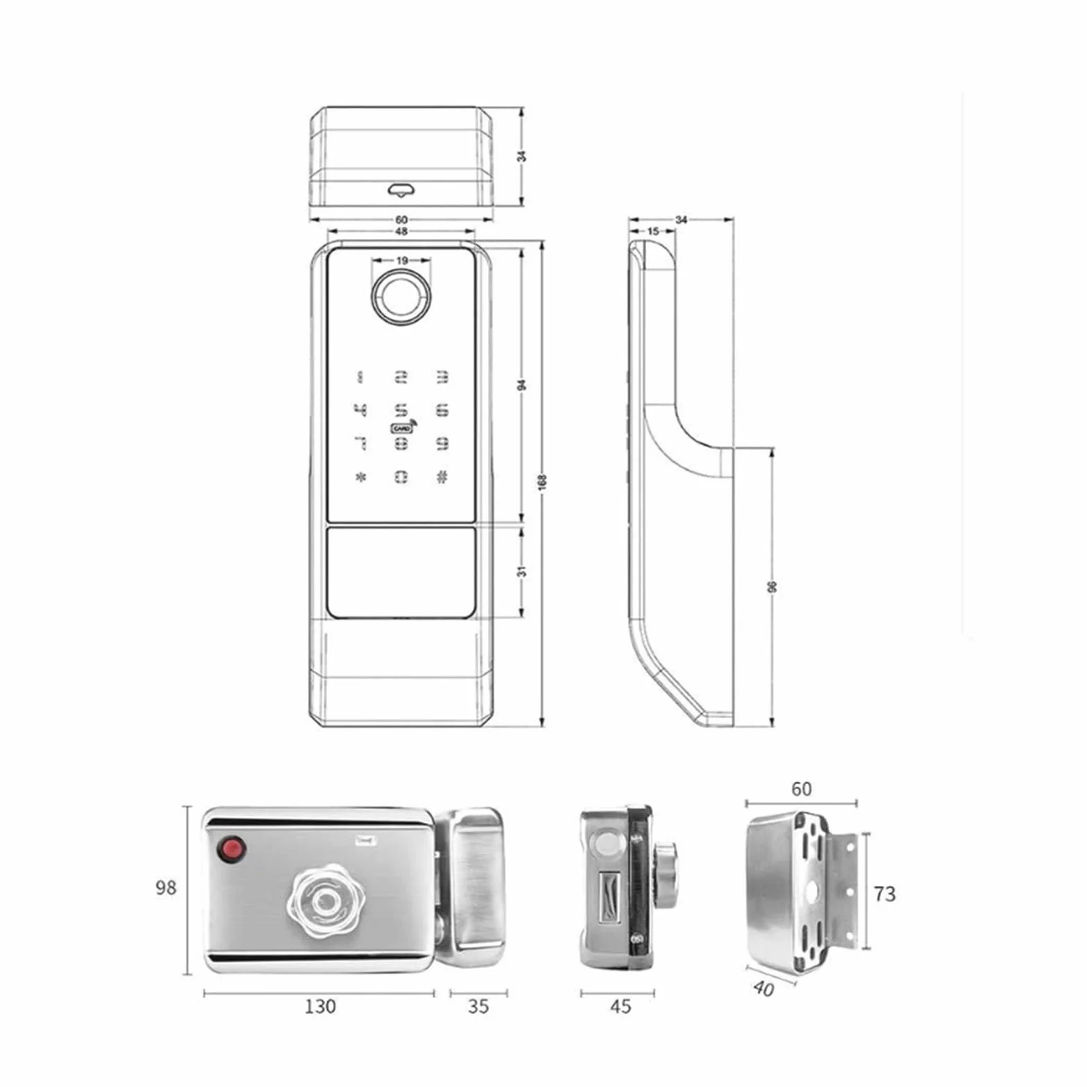 Wodoodporny zamek do drzwi z czytnikiem linii papilarnych, brama zewnętrzna Bluetooth, karta z hasłem i zasuwką, klucz mechaniczny