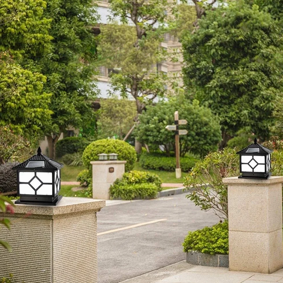 Słupkowe lampy ogrodowe Solarne lampy słupkowe LED Kwadratowe czarne aluminiowe metalowe Retro Solar Power Stigma Bollard Light Dziedziniec Oświetlenie krajobrazu Lampa słupkowa