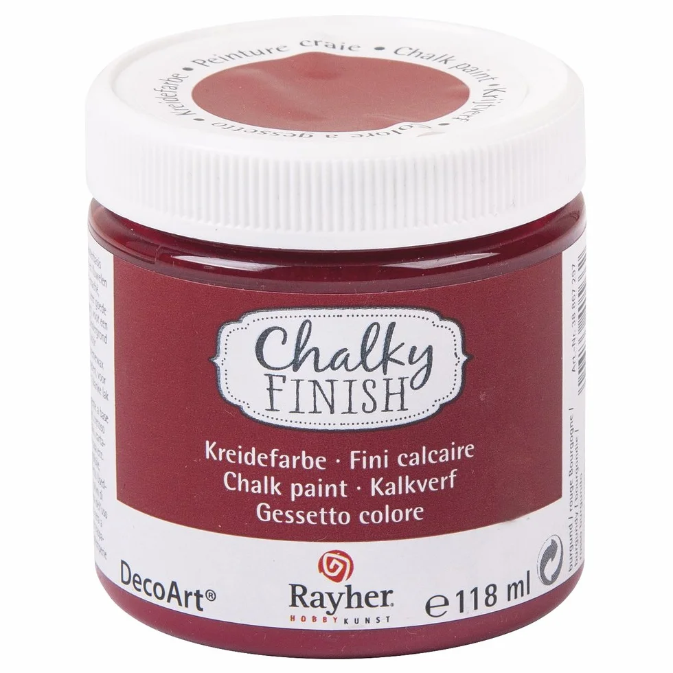 Rayher 38867297 Chalky Finish na bazie wody, farba kredowa do stylu shabby chic, vintage i wiejskiego domu, 118 ml, burgundowy