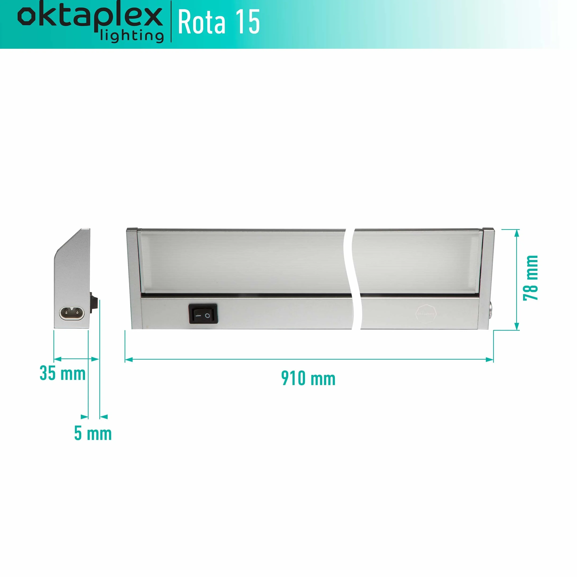 Oktaplex lighting Lampa podszafkowa kuchnia LED aluminium 15 W 230 V neutralna biel 4000 K 90 cm obrotowa lampa podszafkowa Rota 1200 lm listwa LED z przełącznikiem