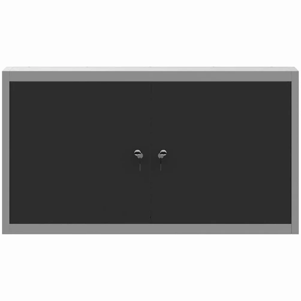 Szafa narzędziowa z regałem, czarna i szara, szafka warsztatowa ze stali i materiału drewnopochodnego, 100 x 20 x 55 cm, zamykana na 2 zamki krzywkowe, 3 półki do garażu, warsztatu i piwnicy