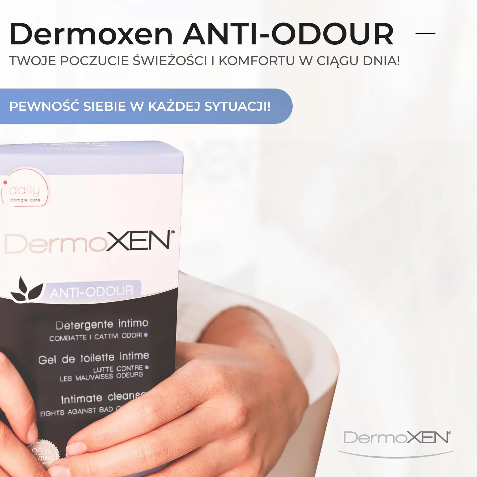 Dermoxen Detergent do bielizny dla kobiet przeciwzapachowych na Candida, miesiączkę i nietrzymanie moczu. Włókna prebiotyczne i melisy przeciwko nieprzyjemnym zapachom intymnym. Bezpieczny w ciąży