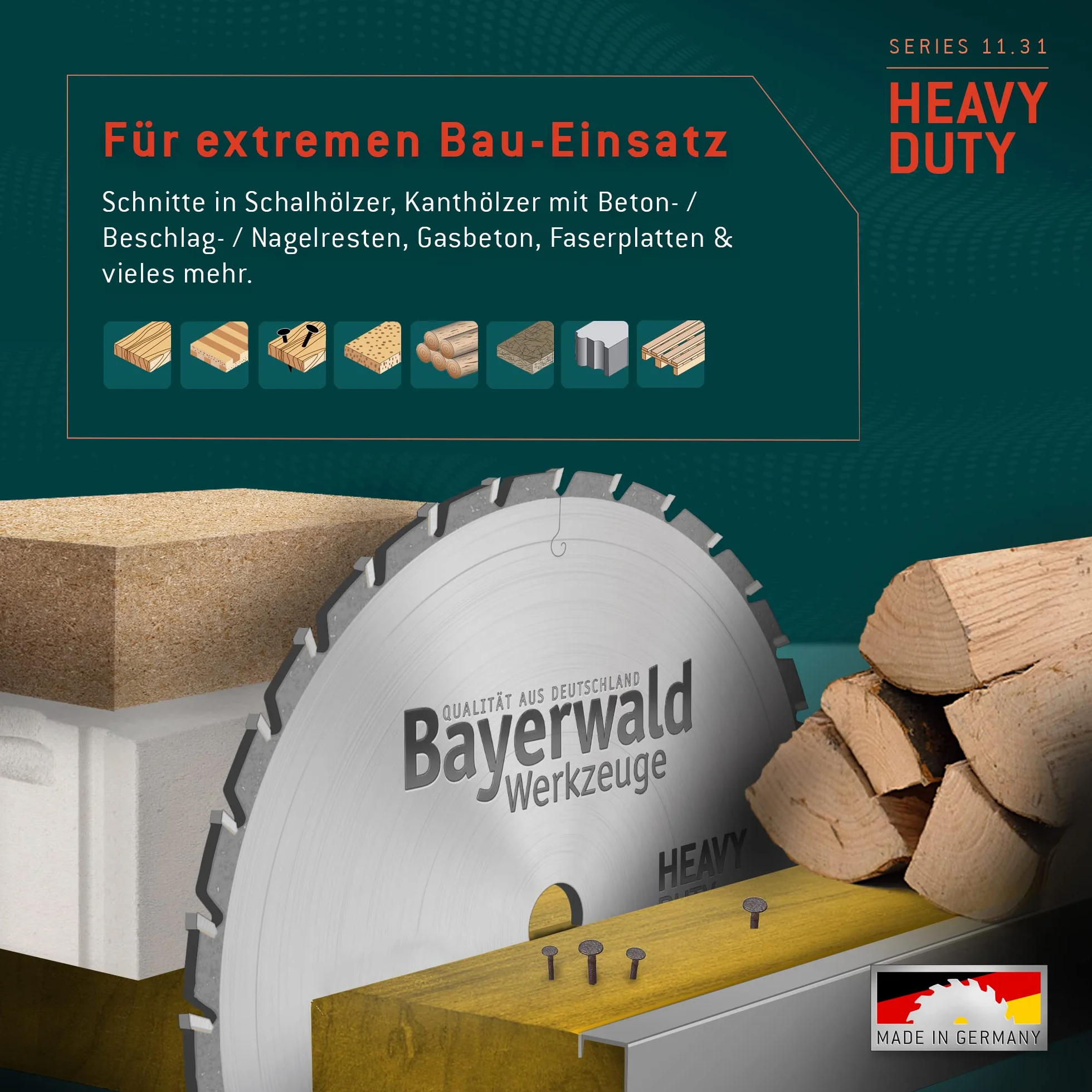 Bayerwald - HM brzeszczot do piły tarczowej - Ø 500 mm x 4,4 mm x 30 mm | ząb płaski z fazą (36 zębów) | otwory kombinowane | NAGELFEST do ekstremalnego zastosowania na budowach