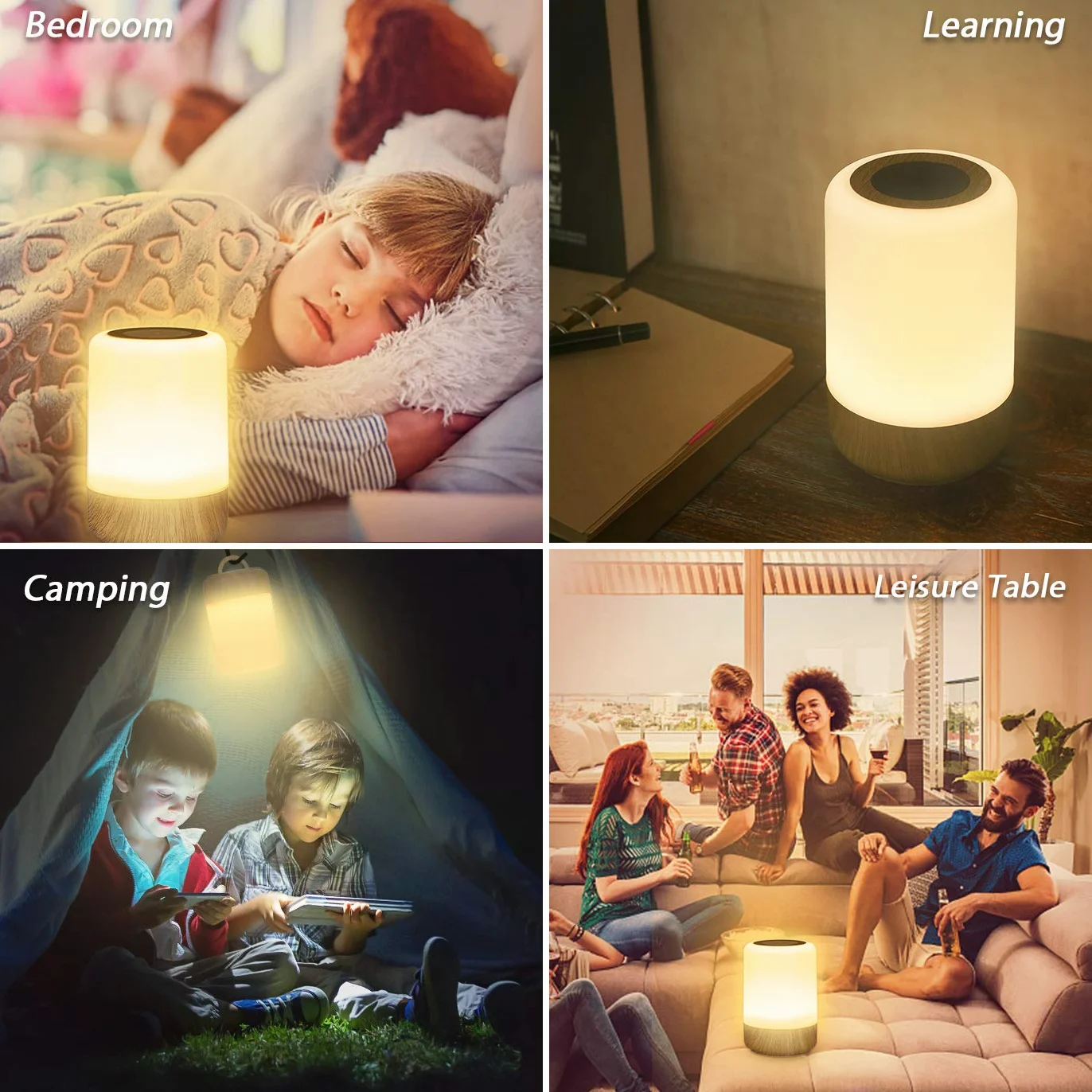 Lampka nocna LED, dotykowa, ściemniana, lampa stołowa, zasilana bateriami, 8 kolorów i 3 tryby, słoje drewna, lampka nocna, ładowanie przez USB, funkcja timera, do sypialni, salonu