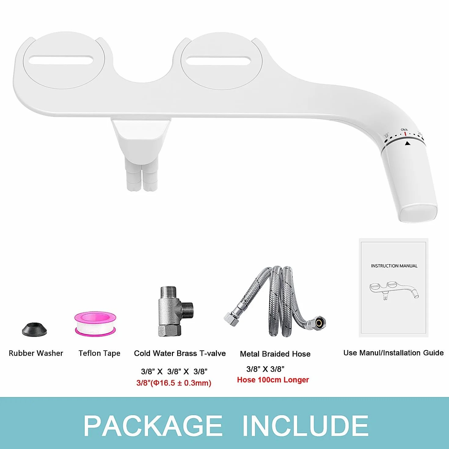 Bidet Insert for Toile lewy – WITHLENT ultracienki bidet ręczny do toalety z podwójną dyszą, nakładka na toaletę, do czyszczenia przodu i z tyłu, do toalety, prysznica, taharet, biały