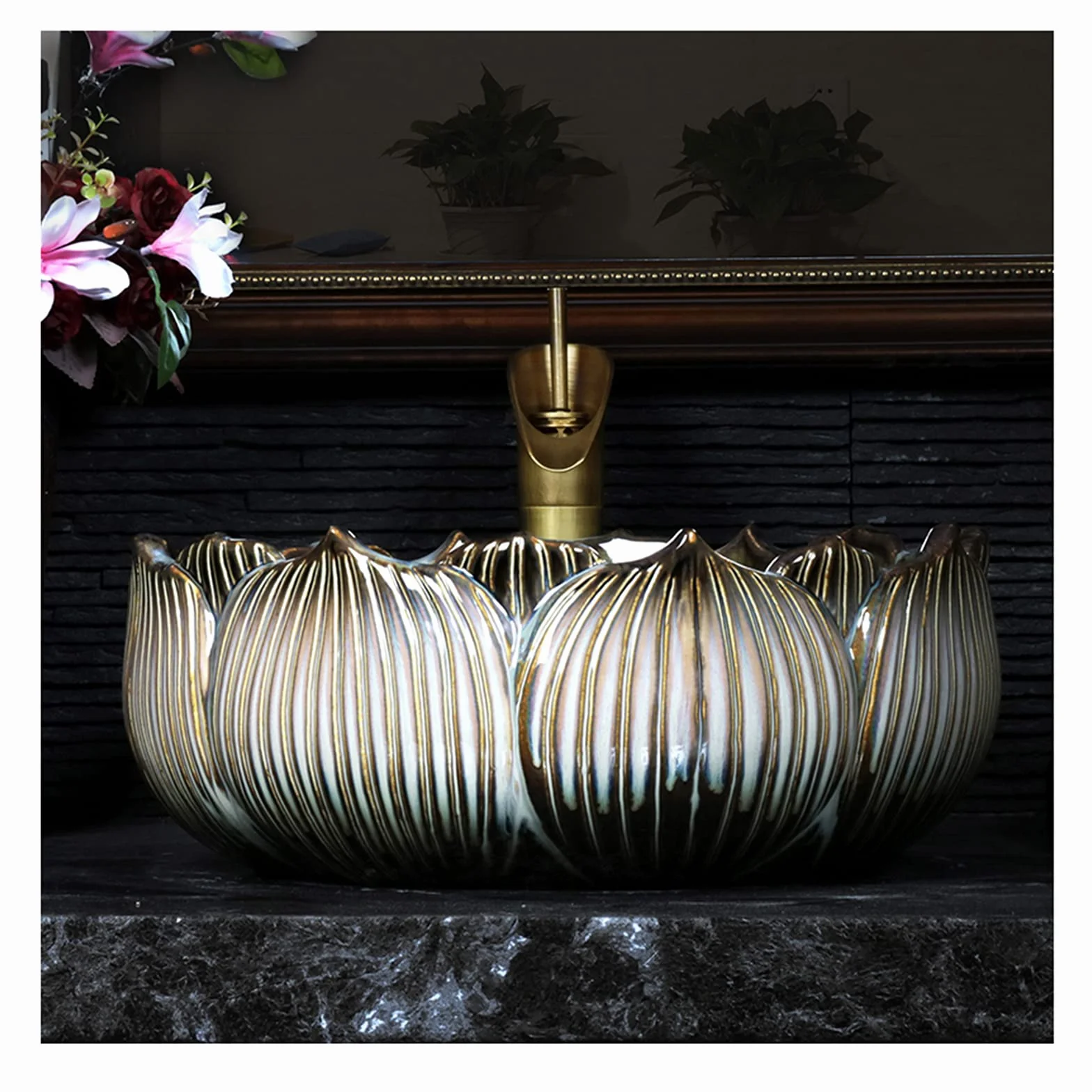 Ceramiczna Umywalka Nablatowa W Kształcie Lotosu, Okrągła Umywalka Nablatowa W Stylu Retro, Umywalka Nablatowa Do Garderoby, Łatwa W Montażu, 41 X 41 X 15 Cm