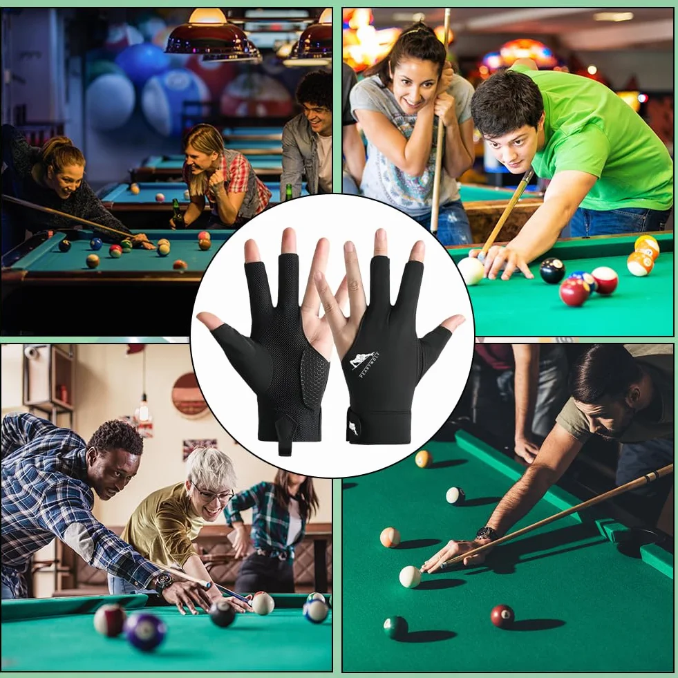flintronic Rękawice do snookera, biliarda, antypoślizgowe rękawice do bilarda na basen, snooker (na lewą rękę, czarny-nowy)
