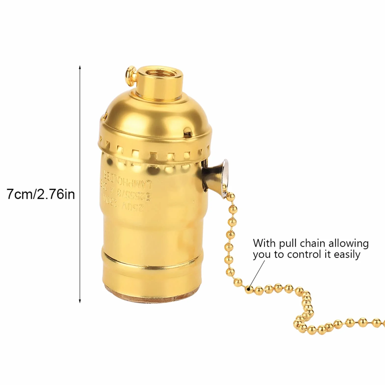 Świetlne Gniazdo, Uchwyt Podstawy Lampy, śruba E27 Kompatybilny Styl Vintage, Prosty Wzór Domu, Kuchnia, Bar z łańcuchem Ciągniętym (GOLD)