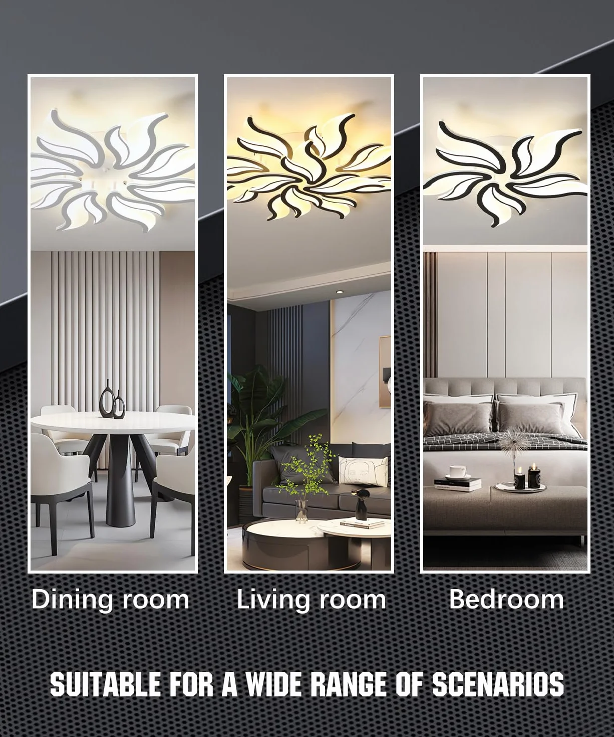 Nowoczesna lampa sufitowa LED Ściemnialna lampa sufitowa do salonu z pilotem Żyrandol 22W 3000K-6500K Lampy sufitowe w kształcie kwiatów do sypialni Jadalnia Biuro (Czarny, 3 głowic)