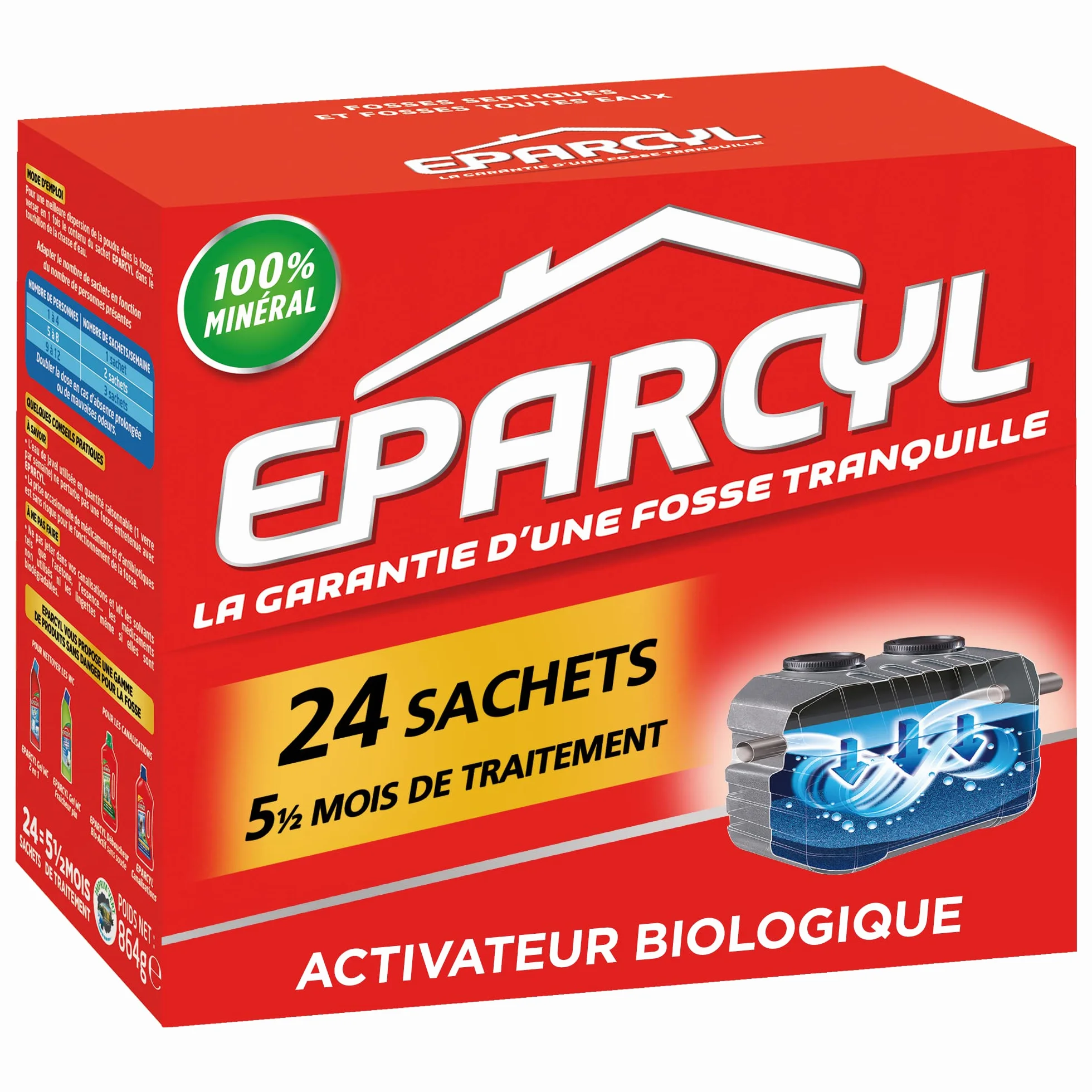 Eparcyl - 24 saszetki (5 miesięcy leczenia) Aktywator biologiczny dla zbiorników septycznych - konserwacja zbiorników septycznych