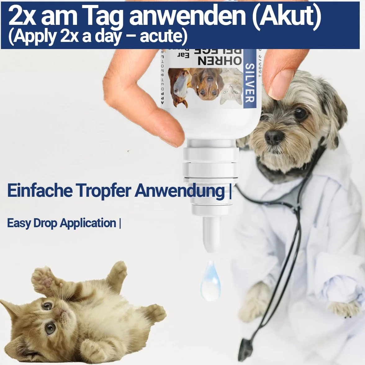 Krople do uszu dla psów i kotów z kolloidalnym srebrem 25 ppm 50ml
