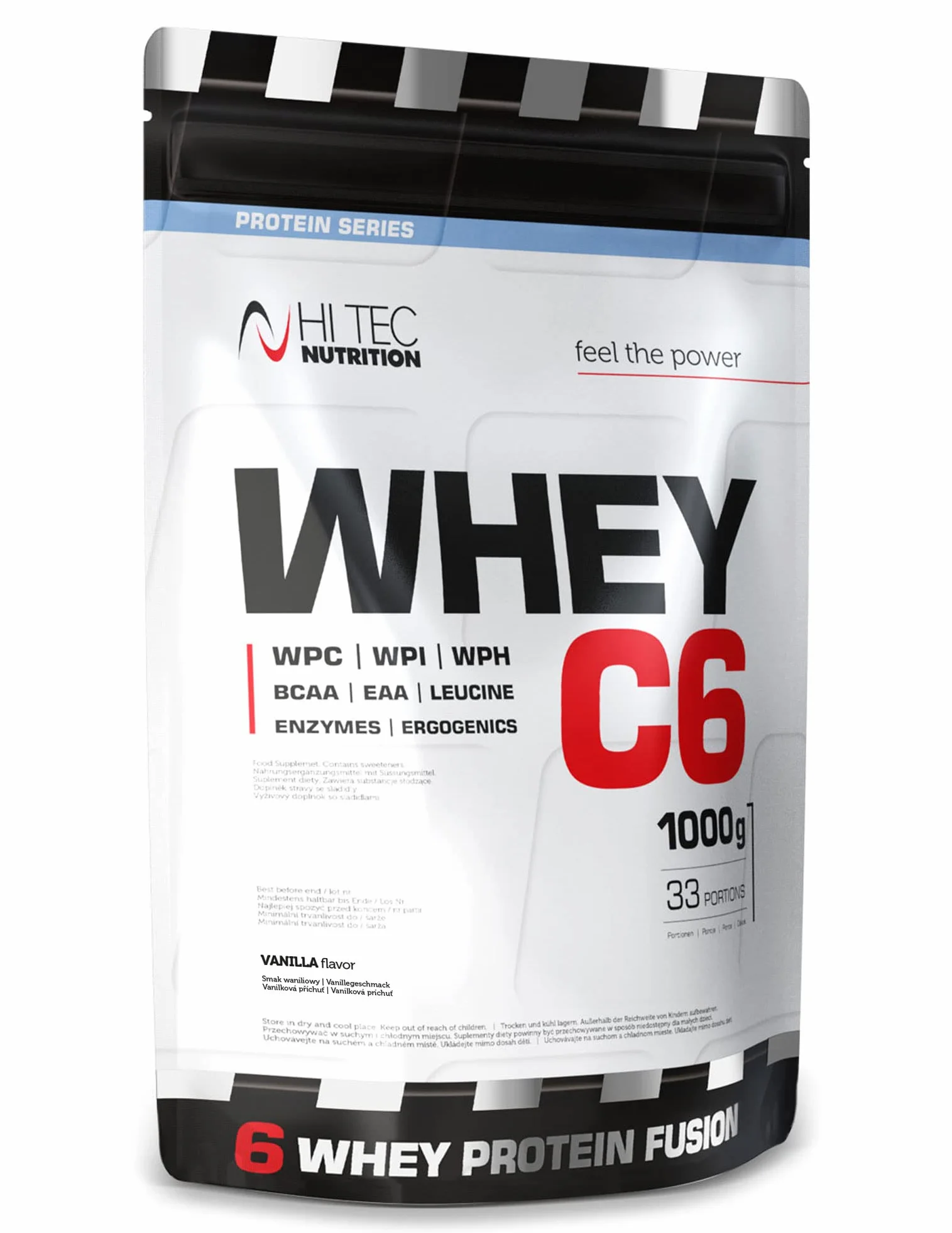 HI TEC NUTRITION, Wysokobiałkowy Suplement do Picia, dla Sportowców, Kulturystów, na Siłowni na Mięśnie, Wanilia, Whey C-6, 1000 g