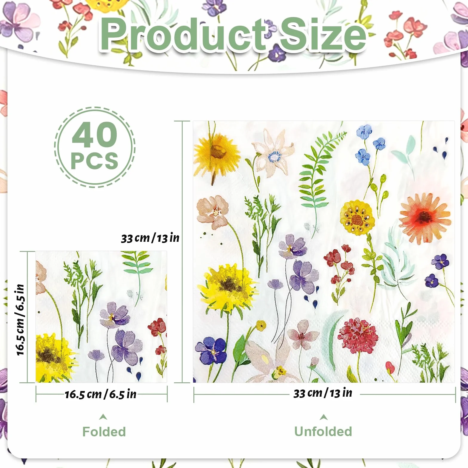 Flintronic 40 sztuk serwetek kwiatowych, 2-warstwowe, eleganckie serwetki papierowe, 33 x 33 cm, jednorazowe serwetki deserowe na urodziny, wesela, baby shower, komunia