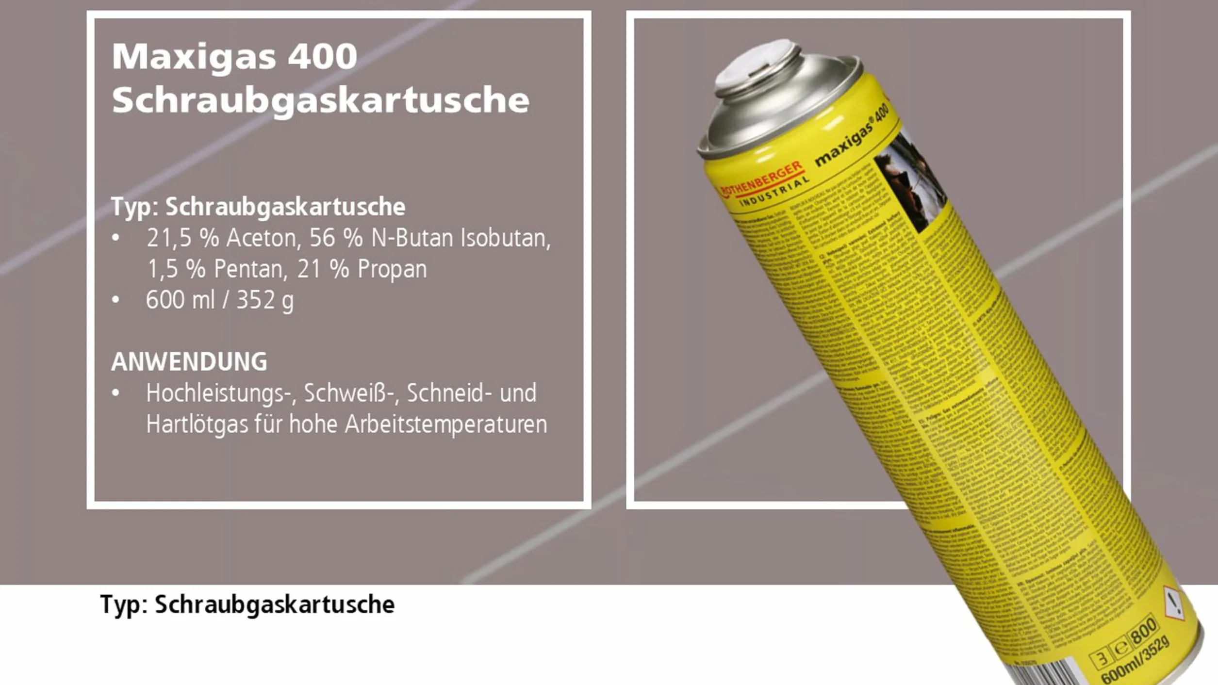 ROTHENBERGER Maxigas 400 Wkład Gazowy Paliwowy 600Ml 35570