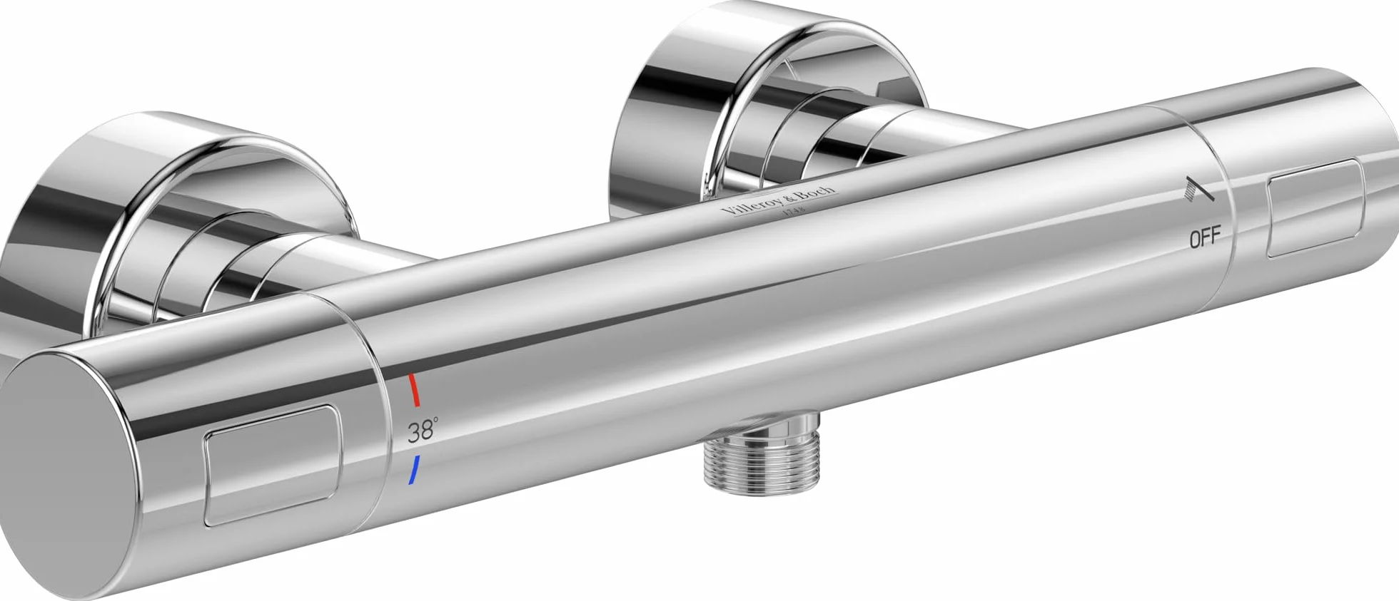 Villeroy & Boch Uniwersalny termostat prysznicowy Taps & Fittings, armatura prysznicowa z ochroną przed oparzeniem i blokadą bezpieczeństwa przy 38°, bateria mieszakowa prysznicowa natynkowa, okrągła,