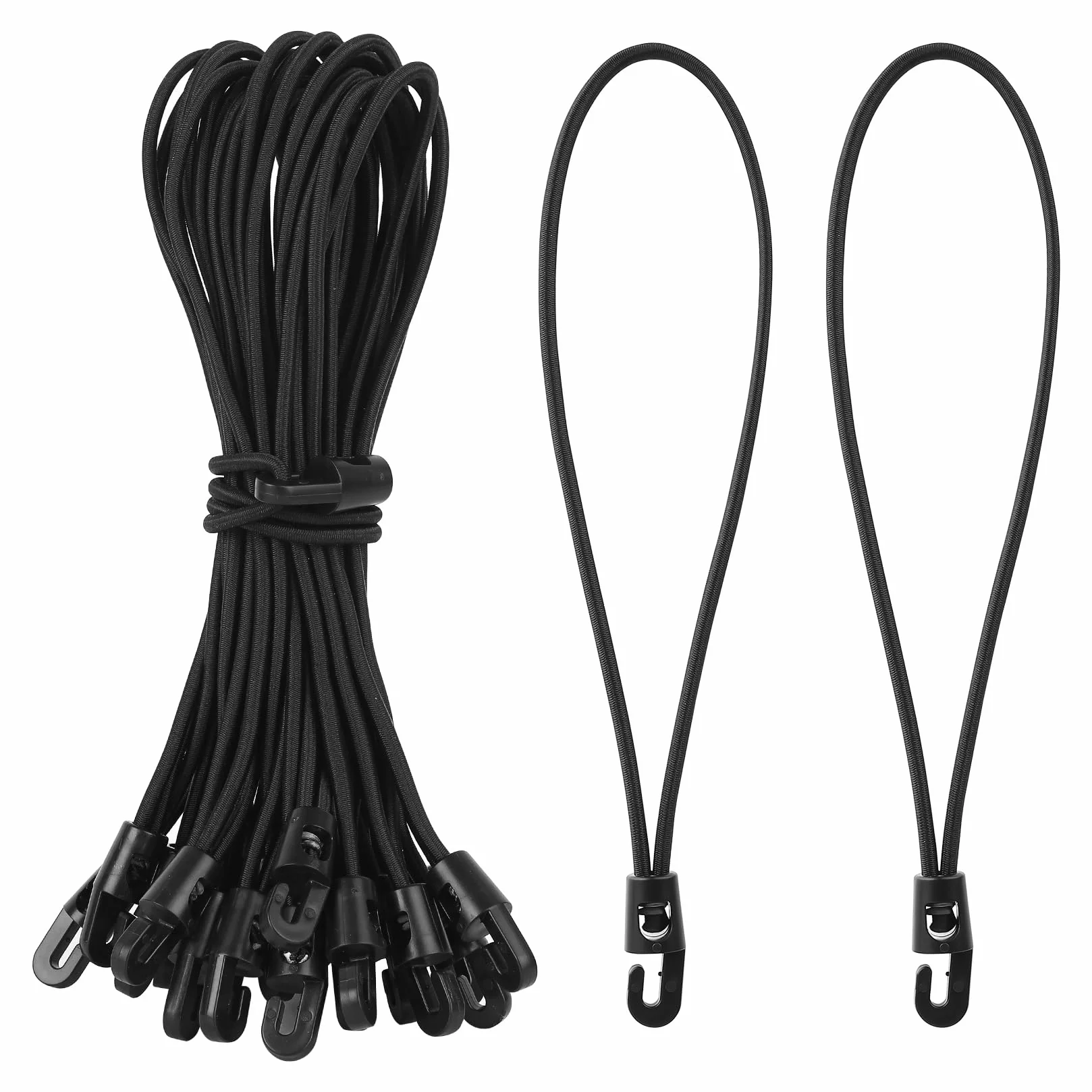 35 szt. krótkich sznurków bungee z haczykami, wytrzymałe paski bungee z haczykami, 25 cm, odporne na promieniowanie UV, czarne, bungee, elastyczne paski z haczykiem, do zabezpieczania bagażu, mebli