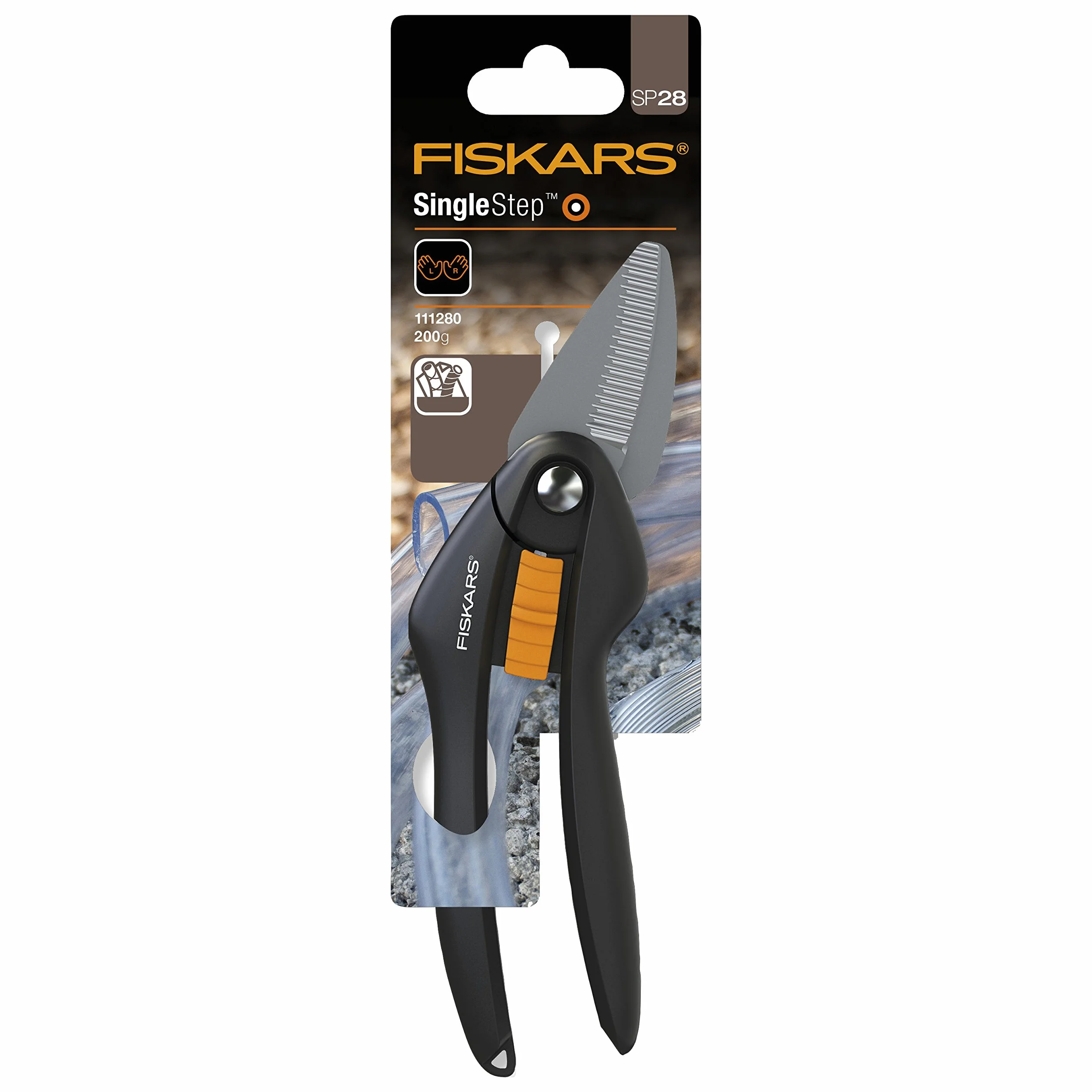 Fiskars Nożyce Uniwersalne, Długość: 20,8 cm, Wysokiej jakości stalowe ostrza, Czarno-pomarańczowe, SingleStep, SP28, 1000571