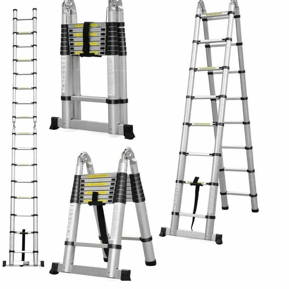 Drabina teleskopowa z chowanymi szczeblami, składana aluminiowa teleskopowa drabina rozkładana, nośność 150 kg (5 m, 2,5 m + 2,5 m)