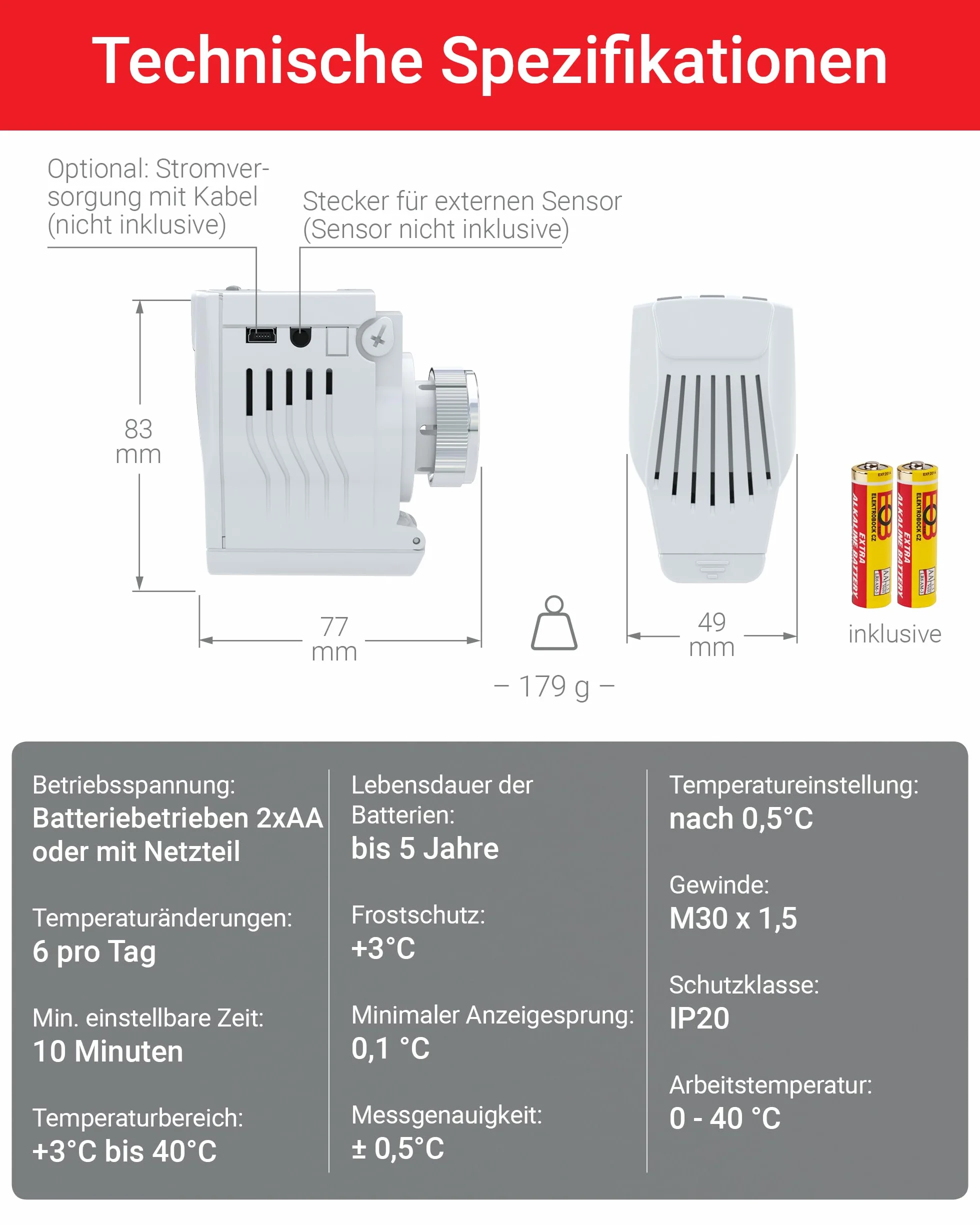 Elektrobock HD13-Profi programowalny termostat grzejnikowy, 230 V, biały, kompaktowy