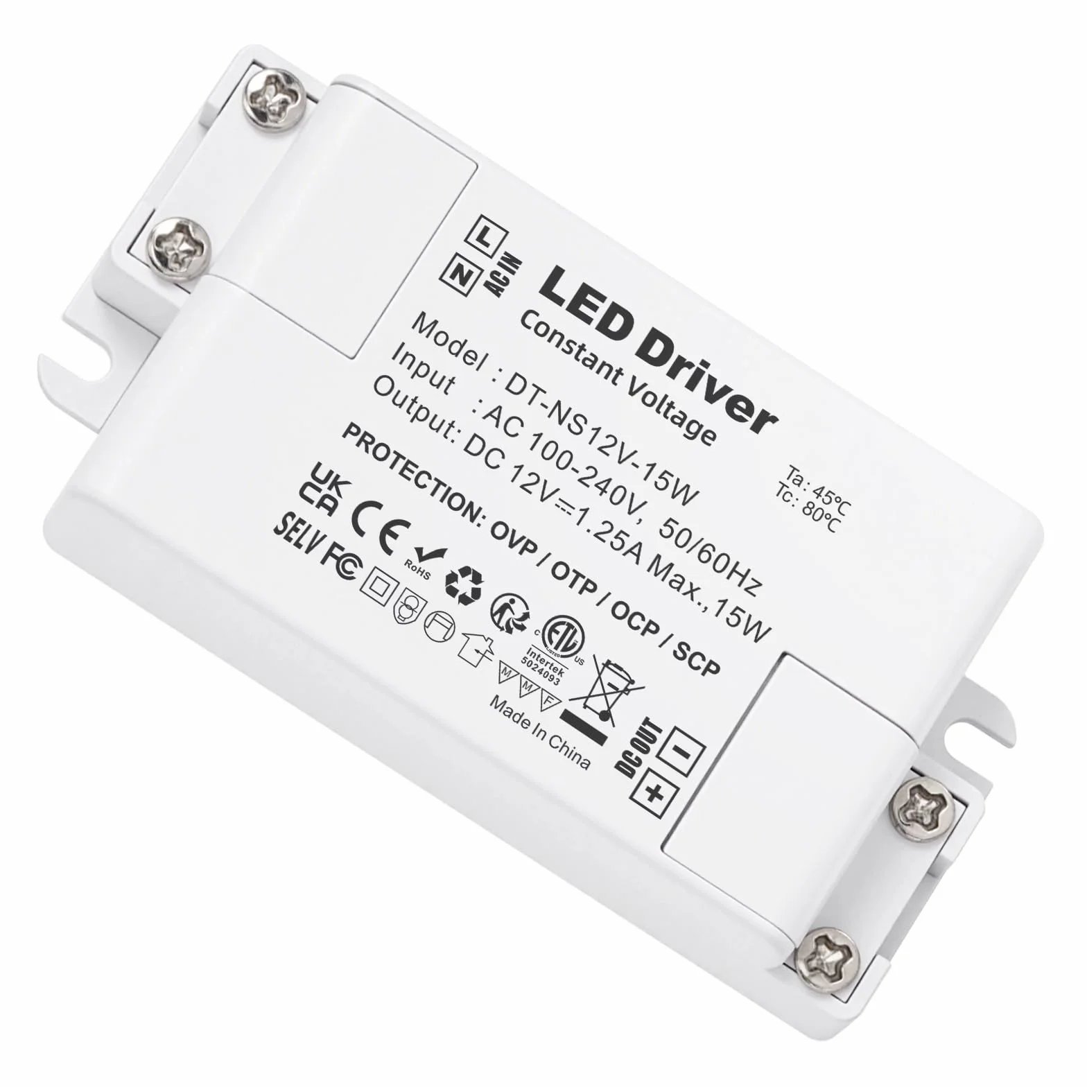 REYLAX Transformator LED 12 V, 15 W, transformator 220 V, 12 V, 1,25 A, AC na DC Zasilacz niskiego napięcia, sterownik LED stałego napięcia, transformator LED do taśm LED, reflektorów wciskanych
