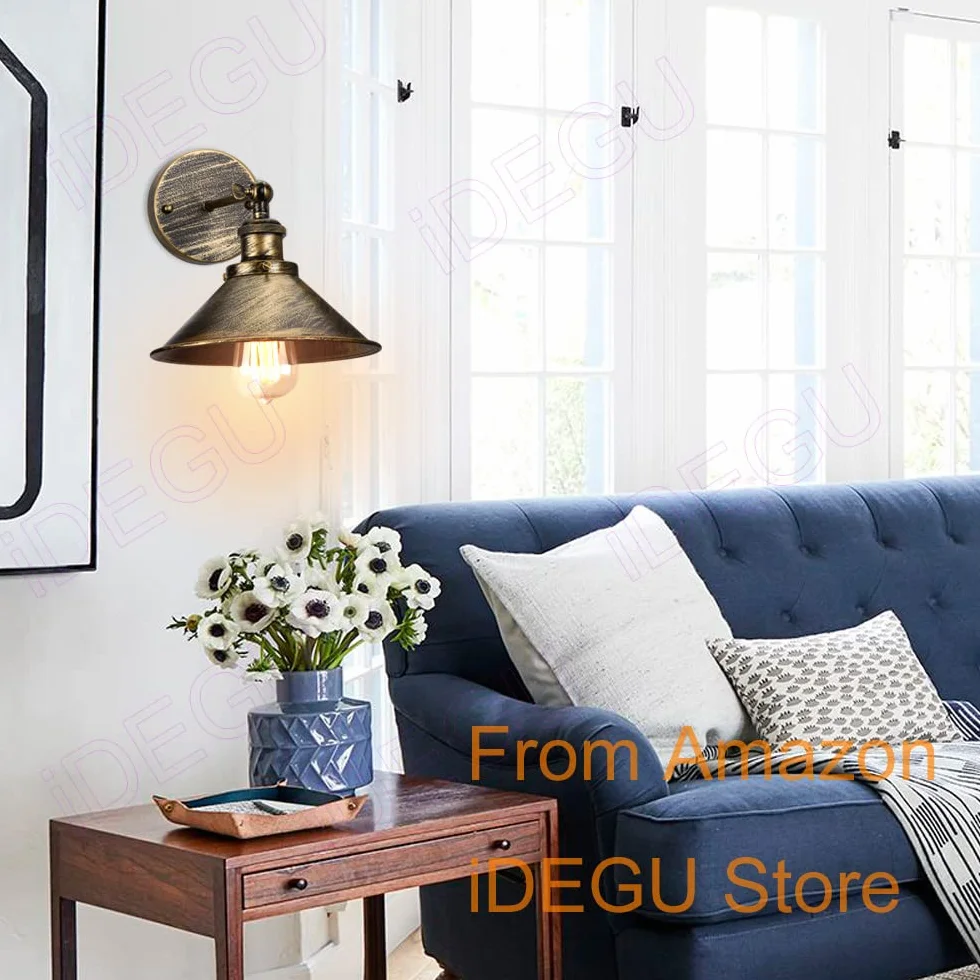 iDEGU 2 szt. Industrial Wall Lamp E27 Edison Style Metal Rotation 180° Kinkiet ścienny Vintage Lampa sufitowa do sypialni salonu kuchni korytarza, 22 cm (2 x brąz)