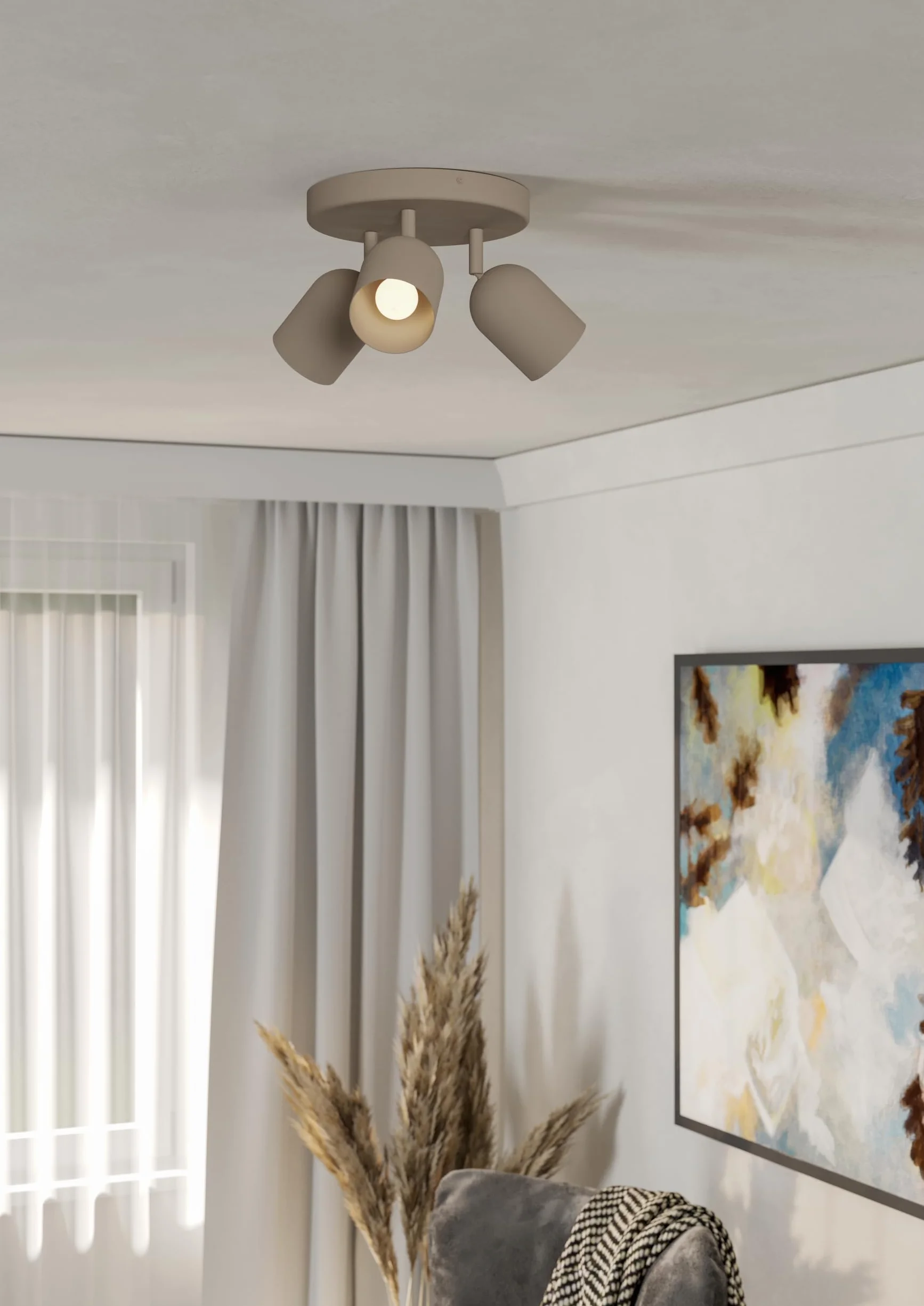 EGLO Tilston lampa sufitowa, 3-żarówkowa reflektor sufitowy do salonuowa oprawa podsufitowa ze stali w kolorze piasku E14