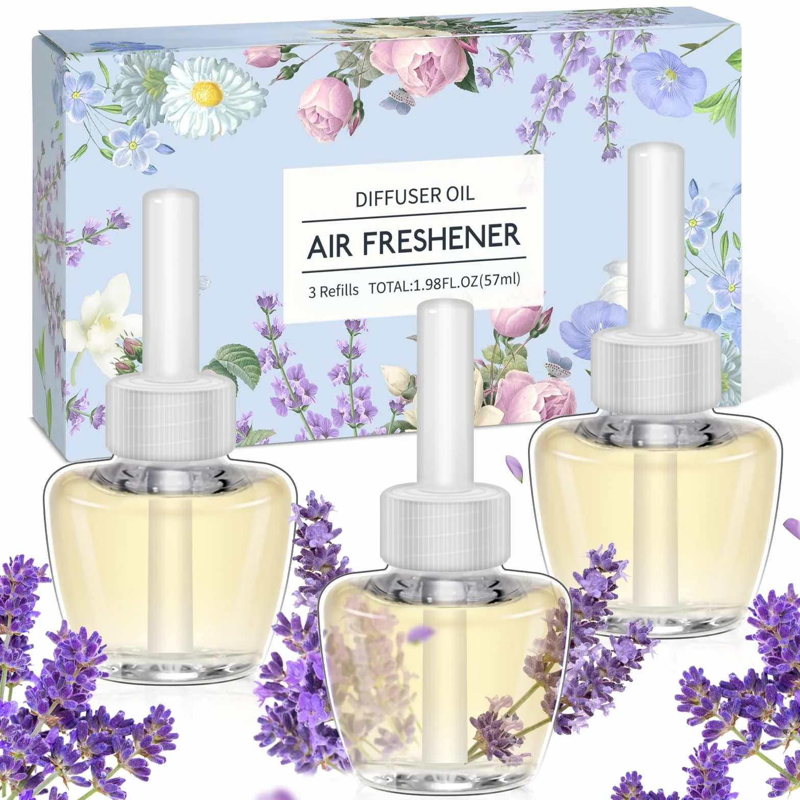 SCENTORINI Zestaw flakonów z olejkiem zapachowym, lawendowy odświeżacz powietrza, 3 x 19 ml, wkład uzupełniający, nadaje się do Air Wick i Glade