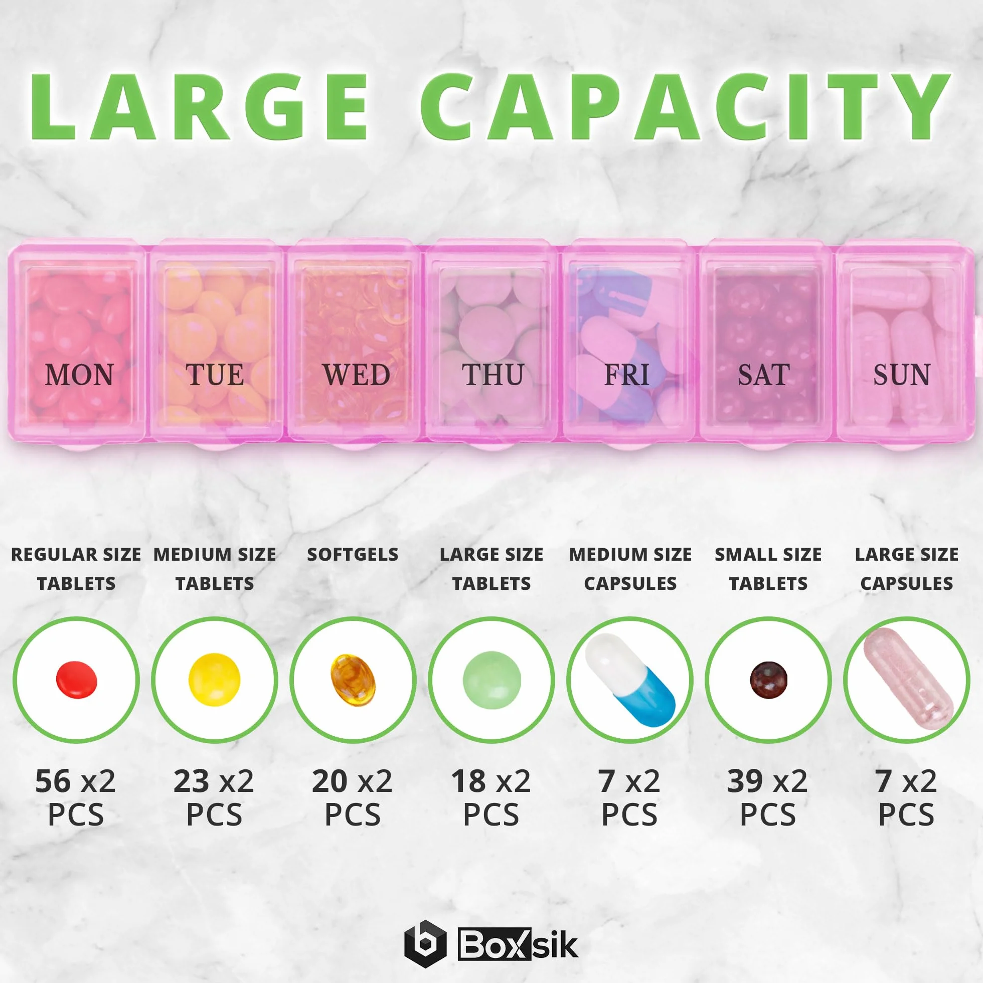 Pill Box Organiser 7-Day 1 Time a Day Medicine Storage Case Weekly Pills Container