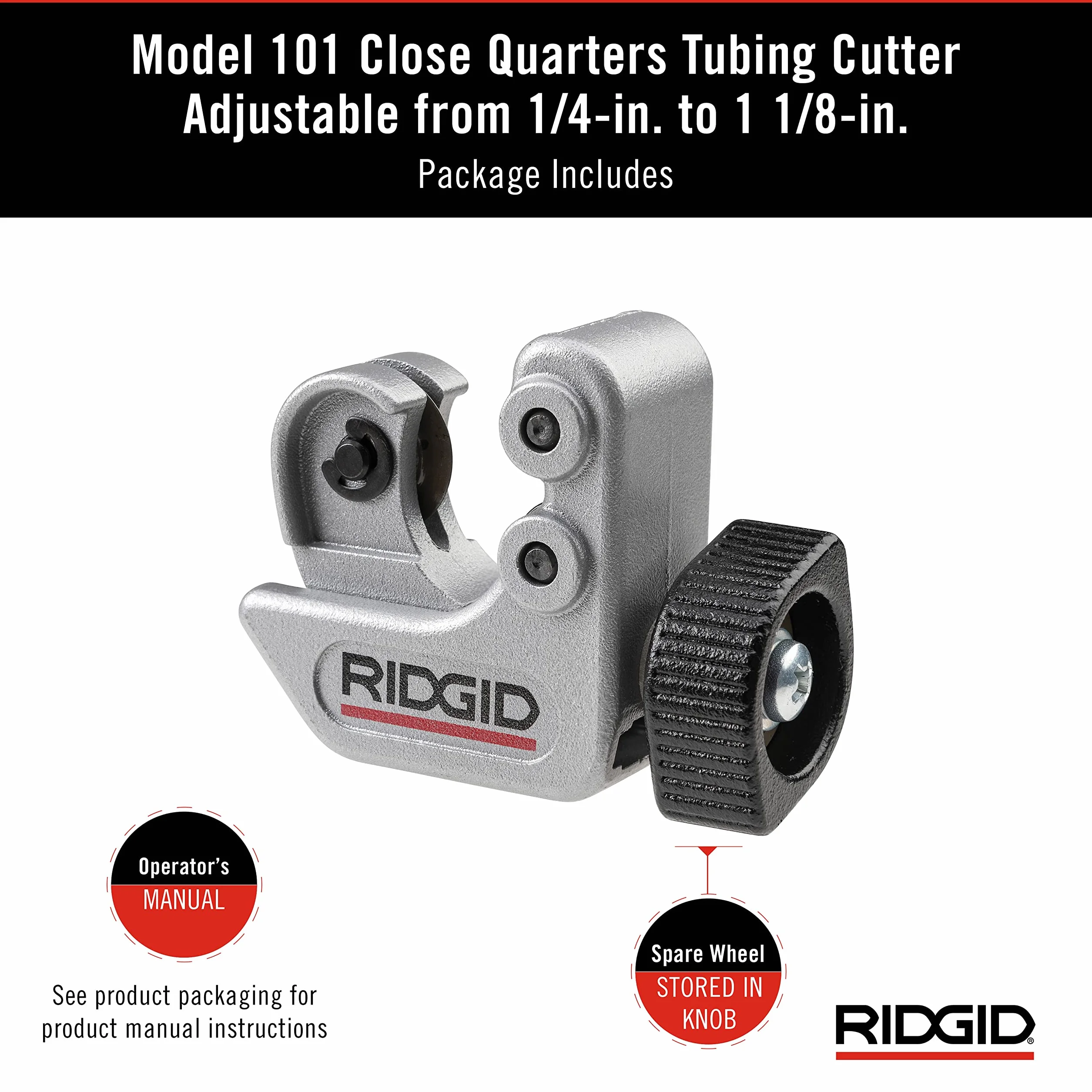 RIDGID 40617 model 101 mini obcinak do rur do wąskich obszarów roboczych, obcinak do rur od 6 mm do 28 mm