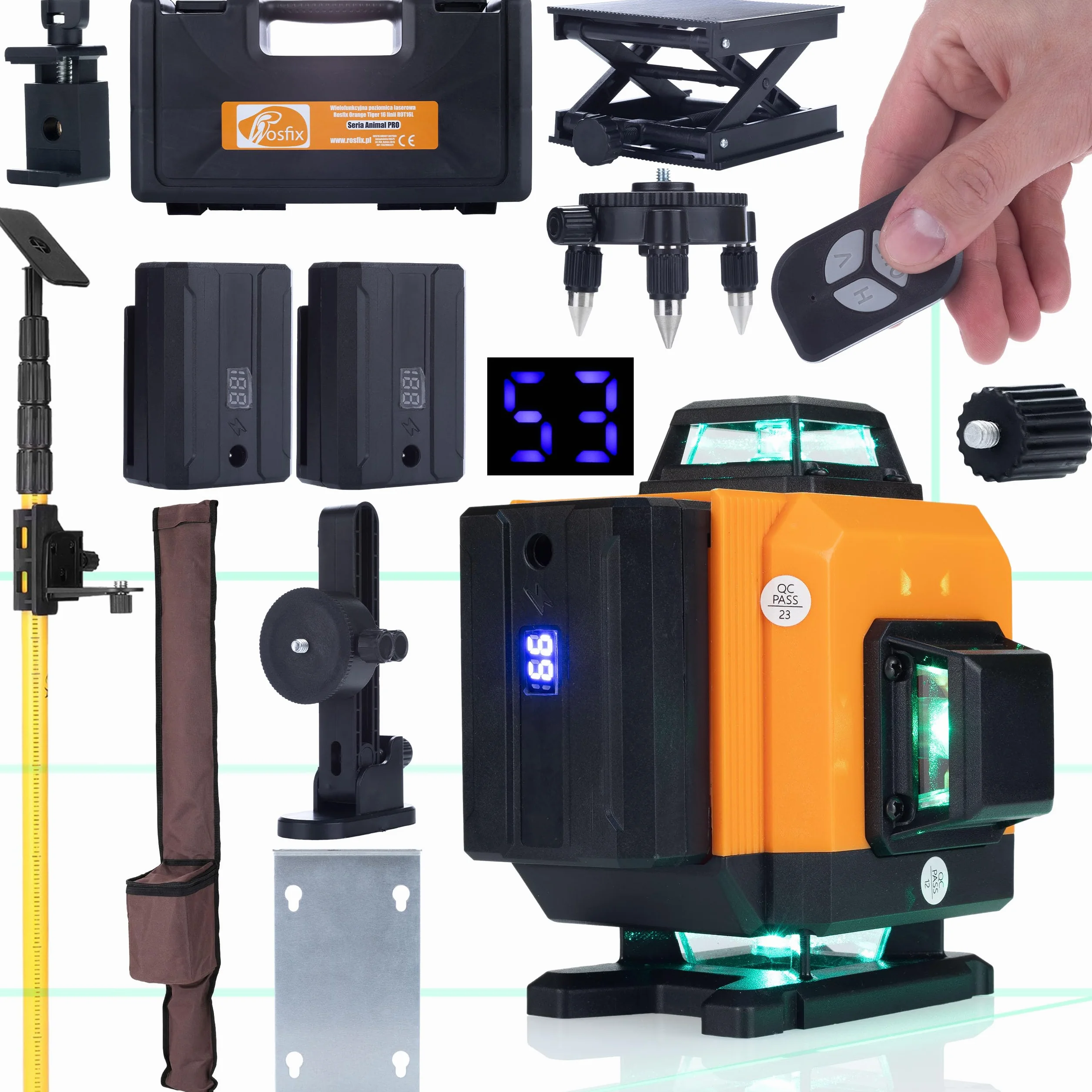ZESTAW LASER KRZYŻOWY POZIOMICA 360 16L 2AKU WALIZKA TYCZKA 4M STATYW