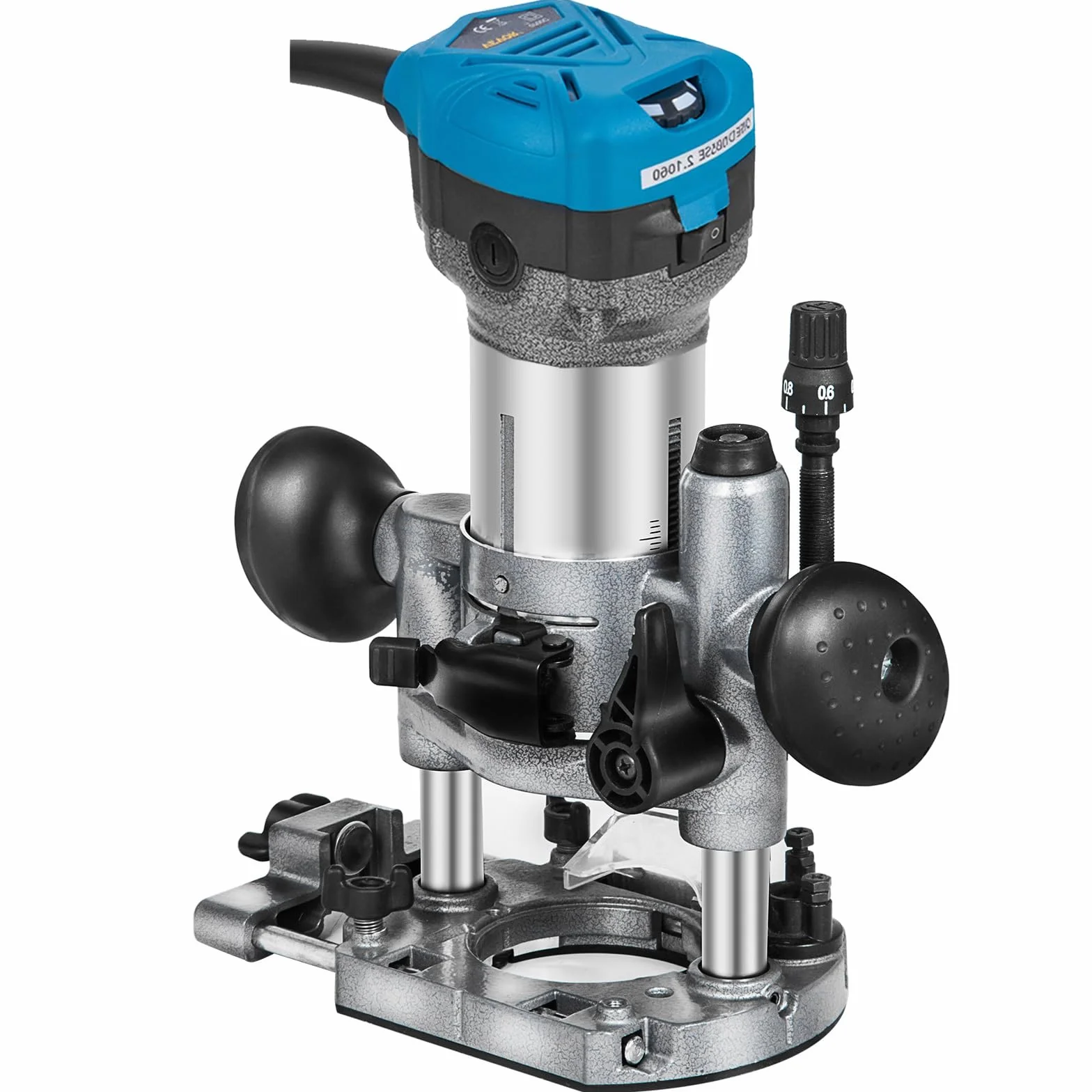 VEVOR Frezarka górnowrzecionowa 710 W, kompaktowa frezarka do drewna z 3 podstawami, 10000-30000 obr./min, frezarka krawędziowa 1/4" i 3/8" wielofunkcyjna z podstawą nachylenia, do laminowania drewna