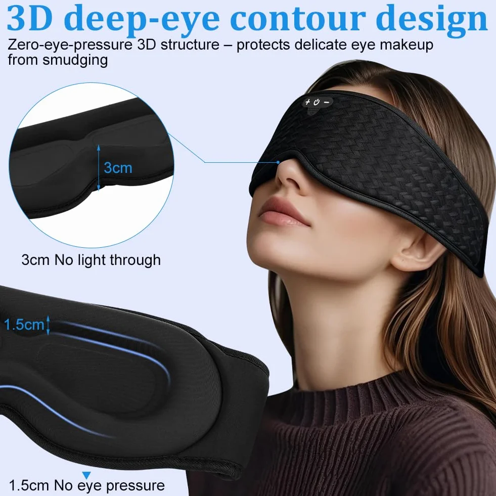 Bluetooth maska do spania 3D Zero ciśnienia oczu V5.4 10H oddychająca zaciemniająca