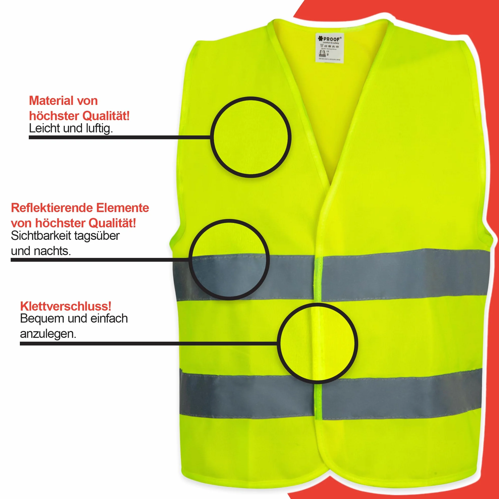 PROOF COMFORT & SAFETY Kamizelka odblaskowa, 1 szt., jasnożółty S - XXXL