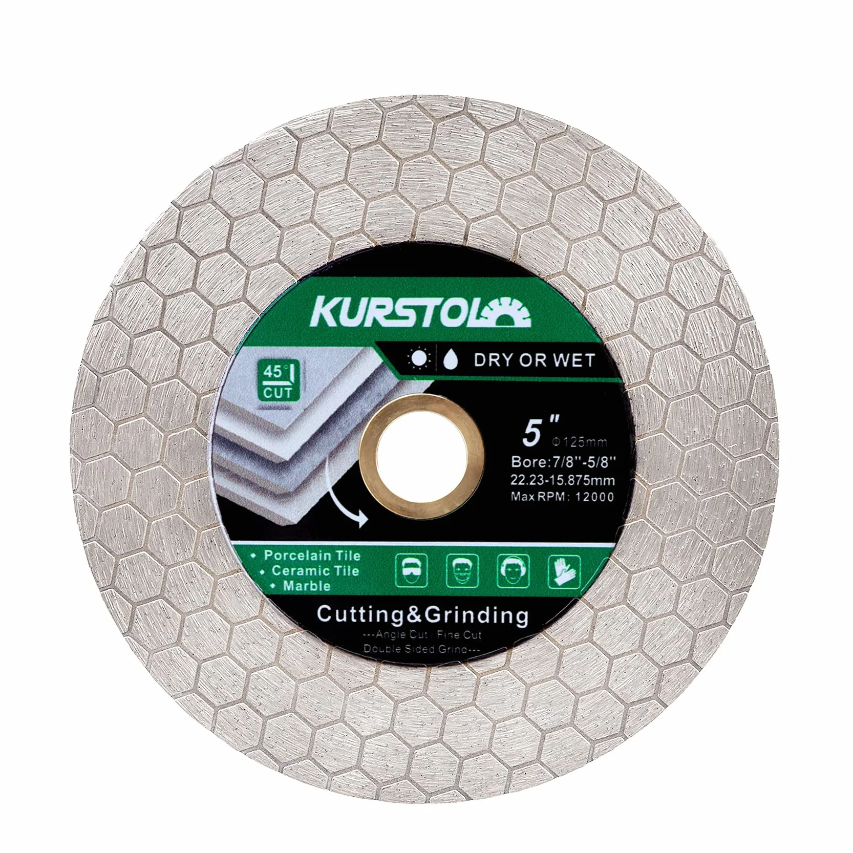 Diamentowa tarcza tnąca do płytek - 125 mm dwufunkcyjna diamentowa tarcza tnąca, trzpień szlifierki anioła, 22-16 mm, do cięcia i szlifowania płytek ceramicznych, porcelany, granitu, marmuru