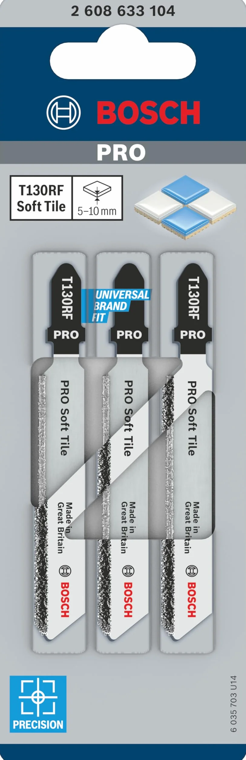 Bosch 3x Brzeszczot do wyrzynarki PRO Soft Tile T130RF (do Płytki, Płytki, Długość 83 mm, Professional Akcesoria Wyrzynarka)