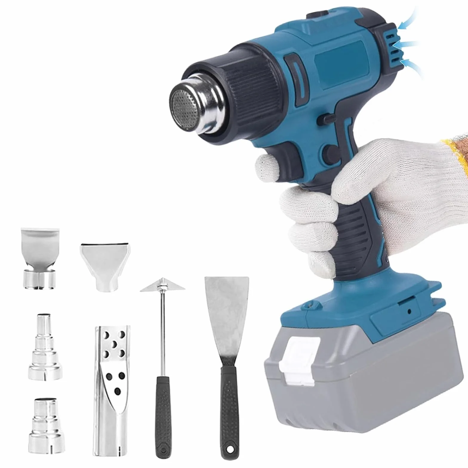 Akumulatorowy pistolet na gorące powietrze do Makita 18 V, 2 temperatury 300/550 ℃, termokurczliwa folia termokurczliwa z 7 dyszami ze stali nierdzewnej do majsterkowania, folii
