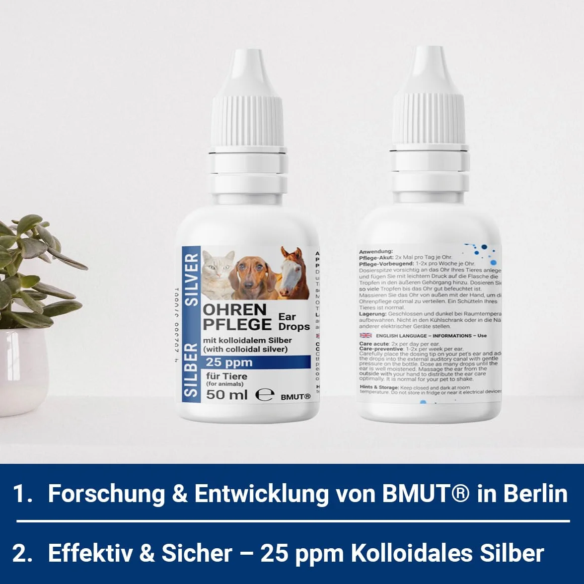 Krople do uszu dla psów i kotów z kolloidalnym srebrem 25 ppm 50ml