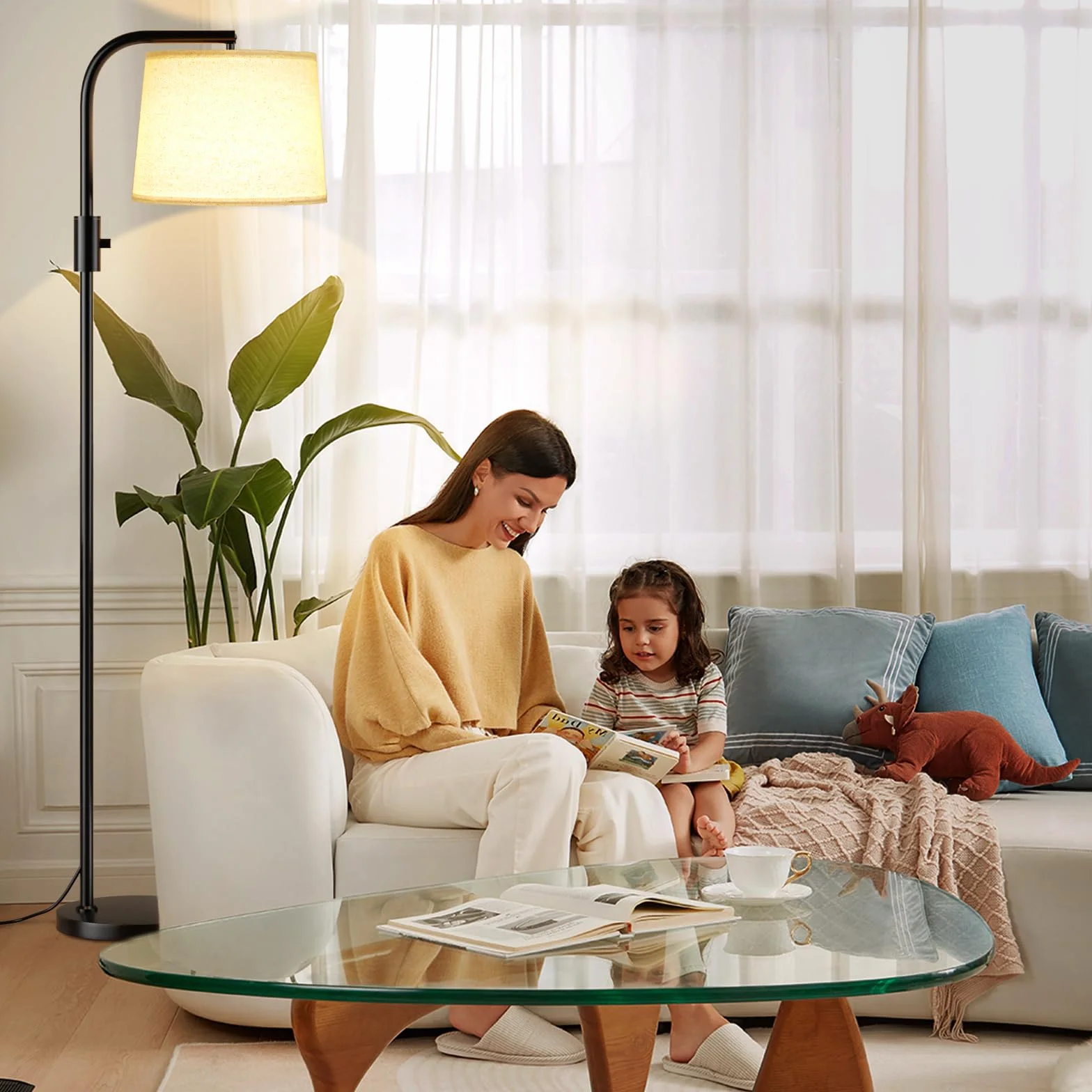 Ambimall Lampa stojąca – lampy podłogowe 9 W w zestawie, lampy stojące do salonu z regulowaną głowicą, nowoczesny przełącznik obrotowy światła stojącego do biura