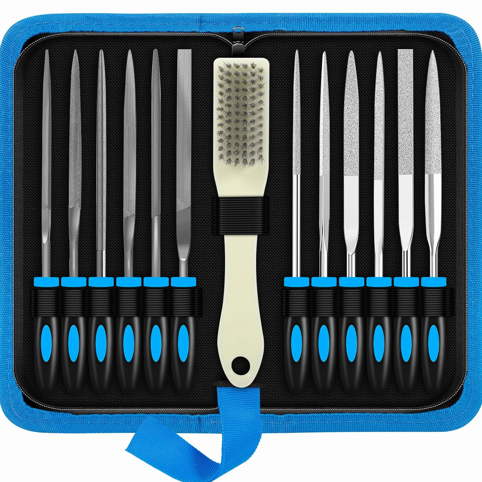 13pcs Zestaw Pilników Składający się z Pilników Igłowych, Pilników Kluczykowych, Pilników Diamentowych ze Szczotką i Torbą do Przechowywania Mini Pilników do Prac Związanych z Obróbką Drewna, Metalu