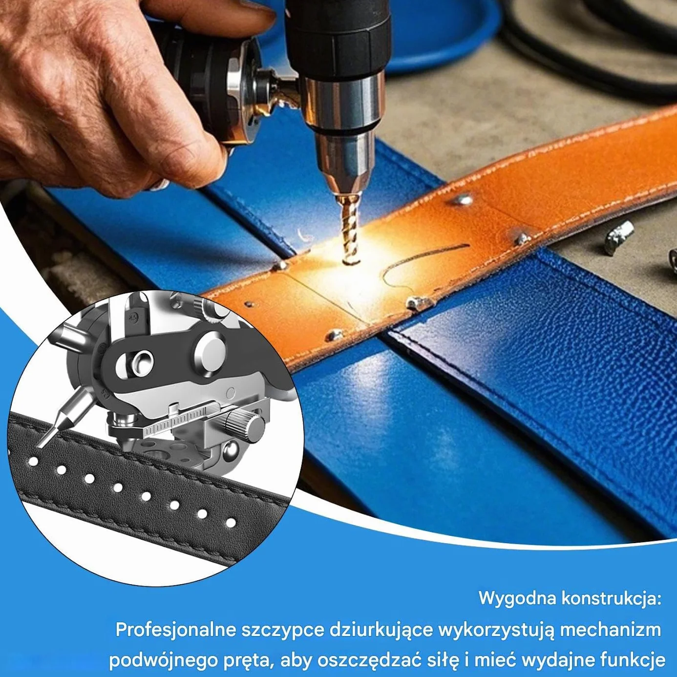 Leather Hole Punch Tool, Heavy-Duty Alloy Steel Pliers, Multi-Size Precision Cutting, 8.66 Inches