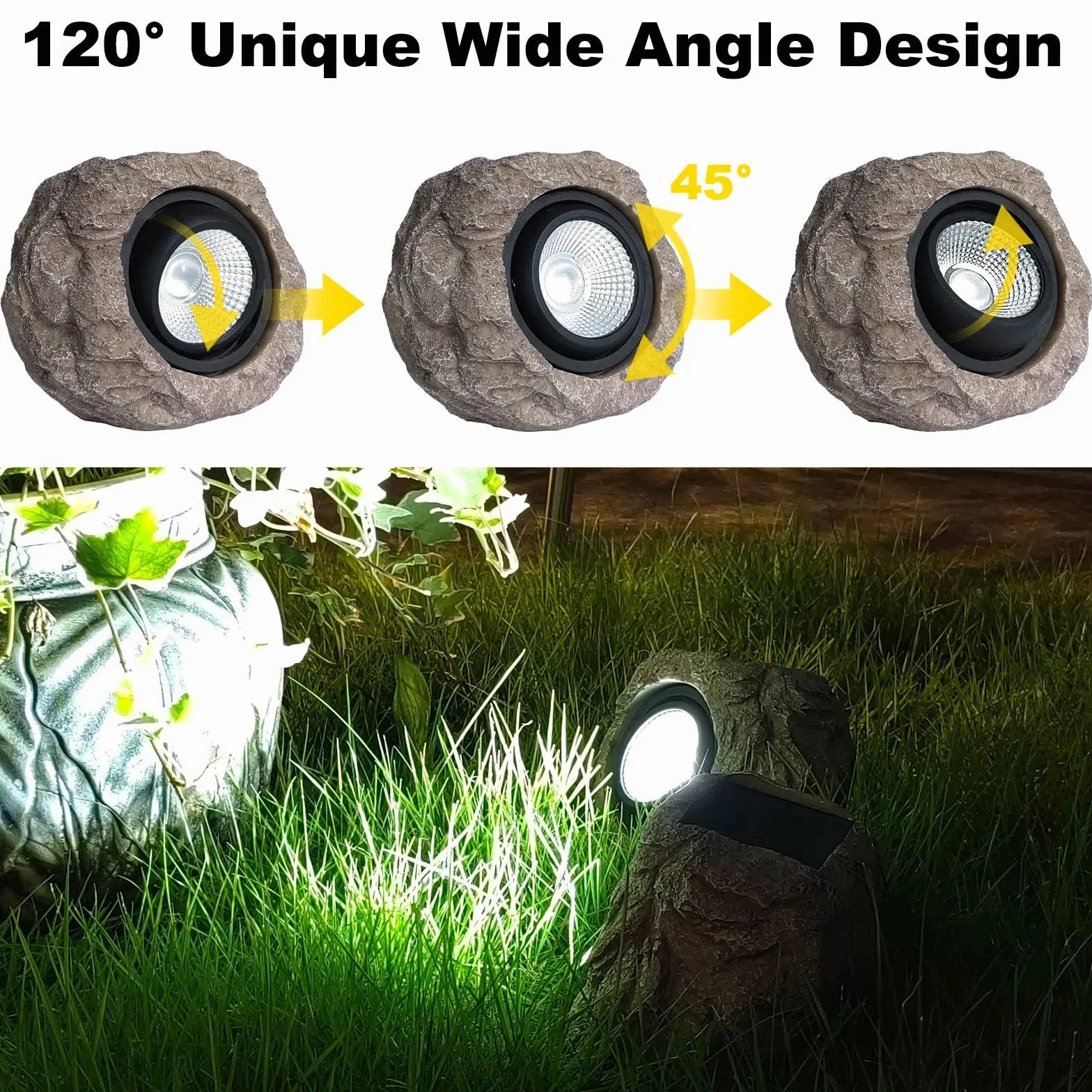 Candieslife Solarne lampy ogrodowe na zewnątrz – IP65 LED wodoodporny reflektor solarny, zasilane energią słoneczną, dekoracyjne lampy ogrodowe z kamienia na ścieżkę, chodnik, podwórko, patio (4