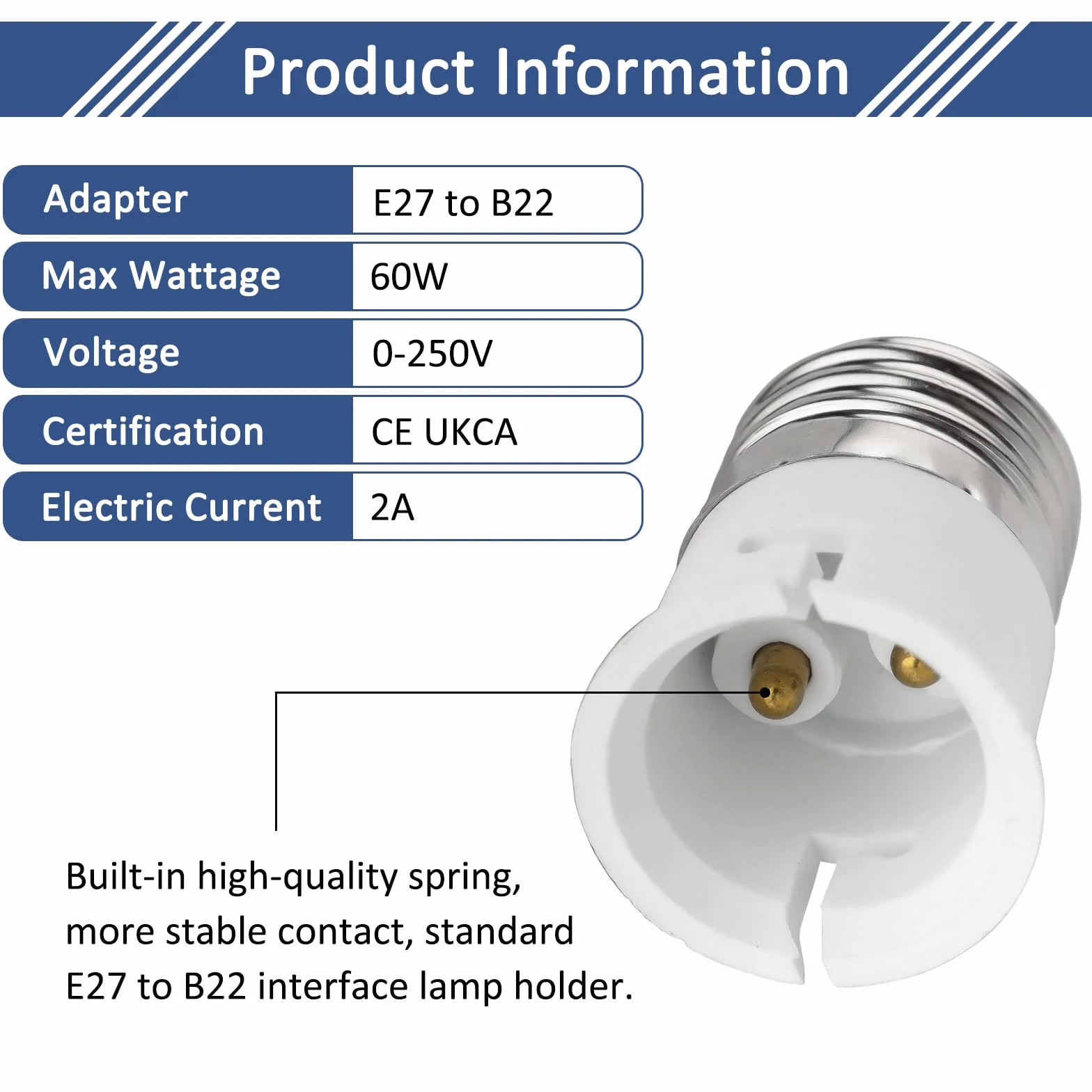 Konwerter gniazd E27 na B22, adapter gniazda żarówki śrubowej na bagnetowy, adapter podstawy lampy ES do BC, moc maksymalna 60 W, napięcie 0-250 V, do żarówek LED, żarówek, żarówek CFL, 2 szt
