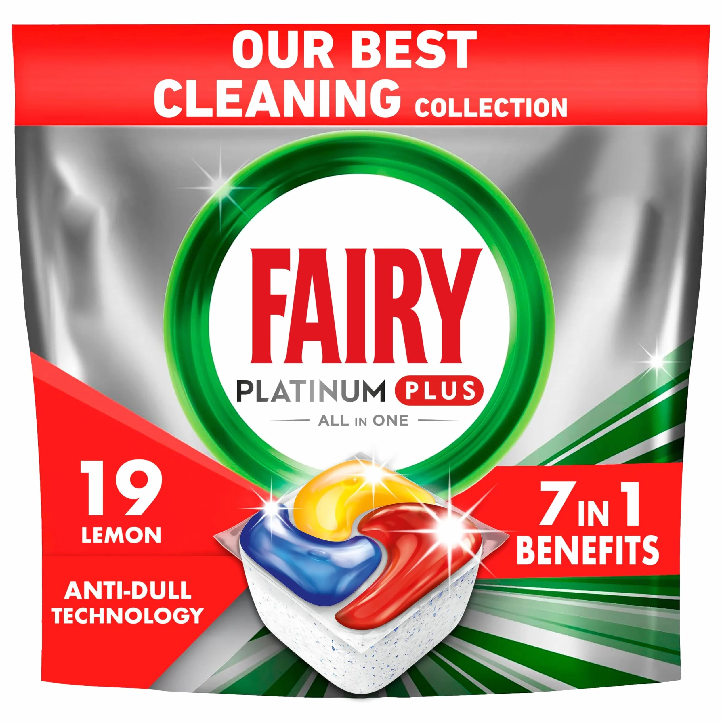 Fairy Platinum Plus Tabletki do zmywarki All in One, Cytryna, 114 tabletek, najlepsze czyszczenie, aby naczynia były lśniąco czyste, nadają połysk i zapobiegają powstawaniu kamienia